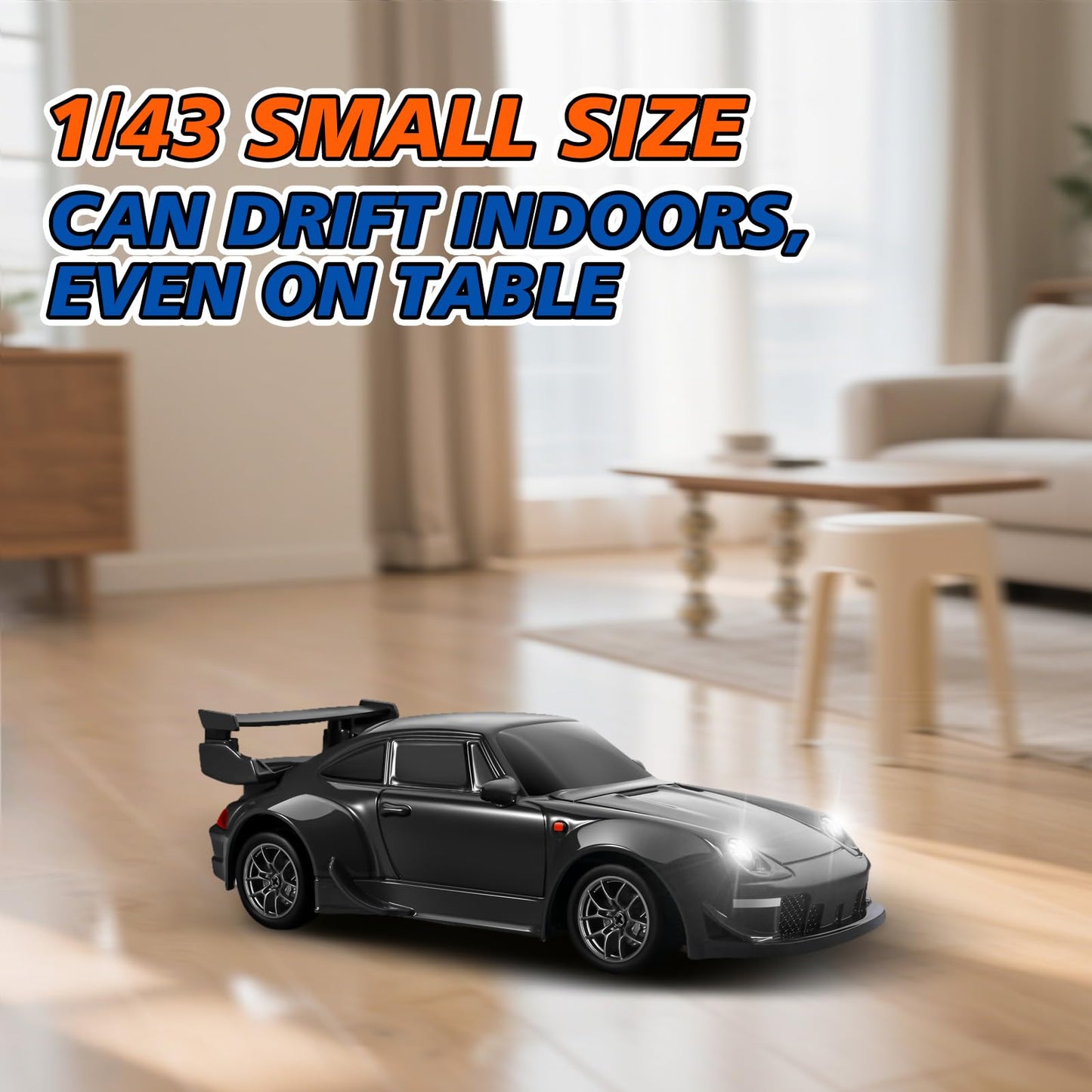 ACAMMZAR Mini RC Drift Car with Gyro, 1:43 4WD Full Proportional RC Cars, 18KM/H High Speed Remote Control Car with Lights, Extra Racing Tires, Vehicle for Adults Kids Boys, Black