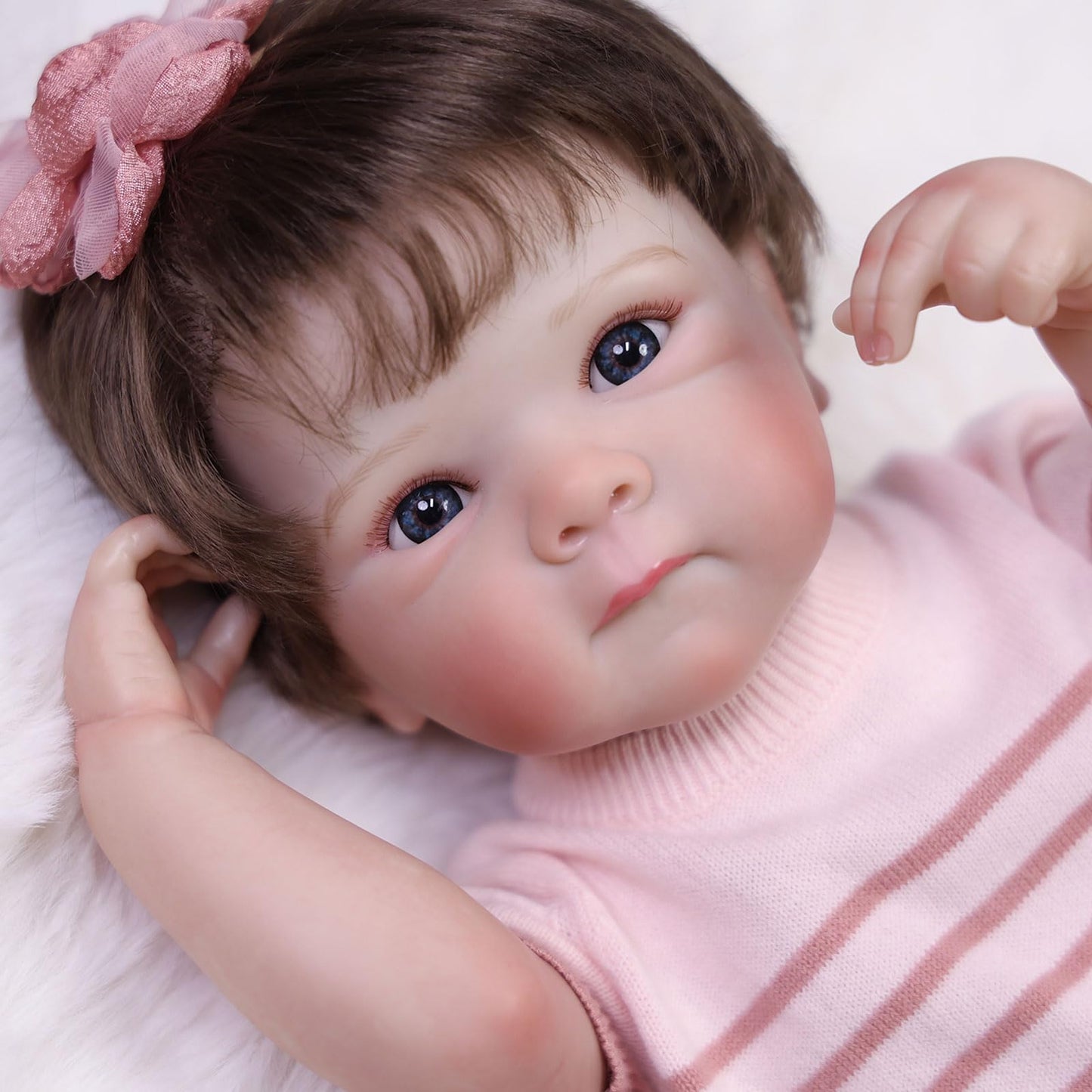 Tookyhill Baby Doll, 18 Inch Realistic Reborn Baby Doll, Weighted Soft Vinyl Body, Poseable Lifelike Newborn Doll with Outfit & Plush Bear Accessory, Gift Set for Kids Age 3+ , Pretend Play (Brown)