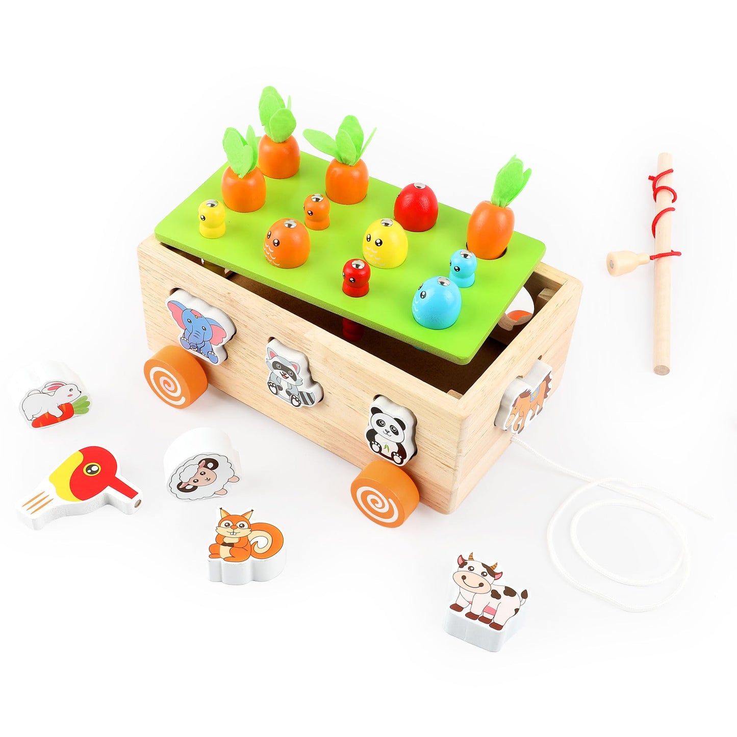 Montessori Wooden Pull Along Toy, Shape Sorting Educational Game for Toddlers 1-3 Years Old. Perfect First Birthday Gift for Baby Boys Girls, Preschool Learning Toy Develops Fine Motor Skills