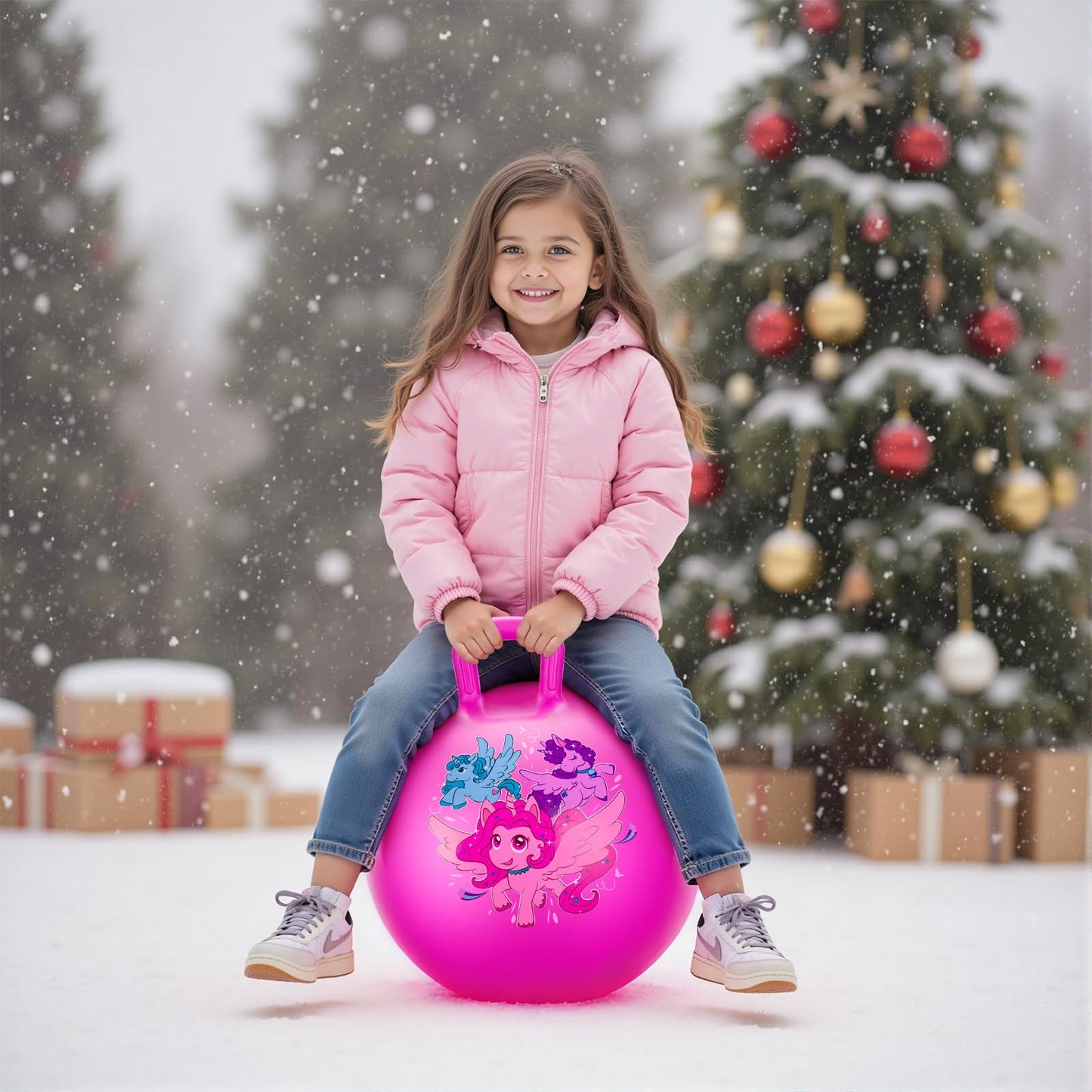 ZOOJOY Hopper Ball for Kids, 18 Inch Bouncy Ball with Handle, Pink Unicorn Balance Girls Toys for Indoor Outdoor Acitve Play with Pump, Inflatable Birthday Gifts for Girls Boys 3-8 Yr Old