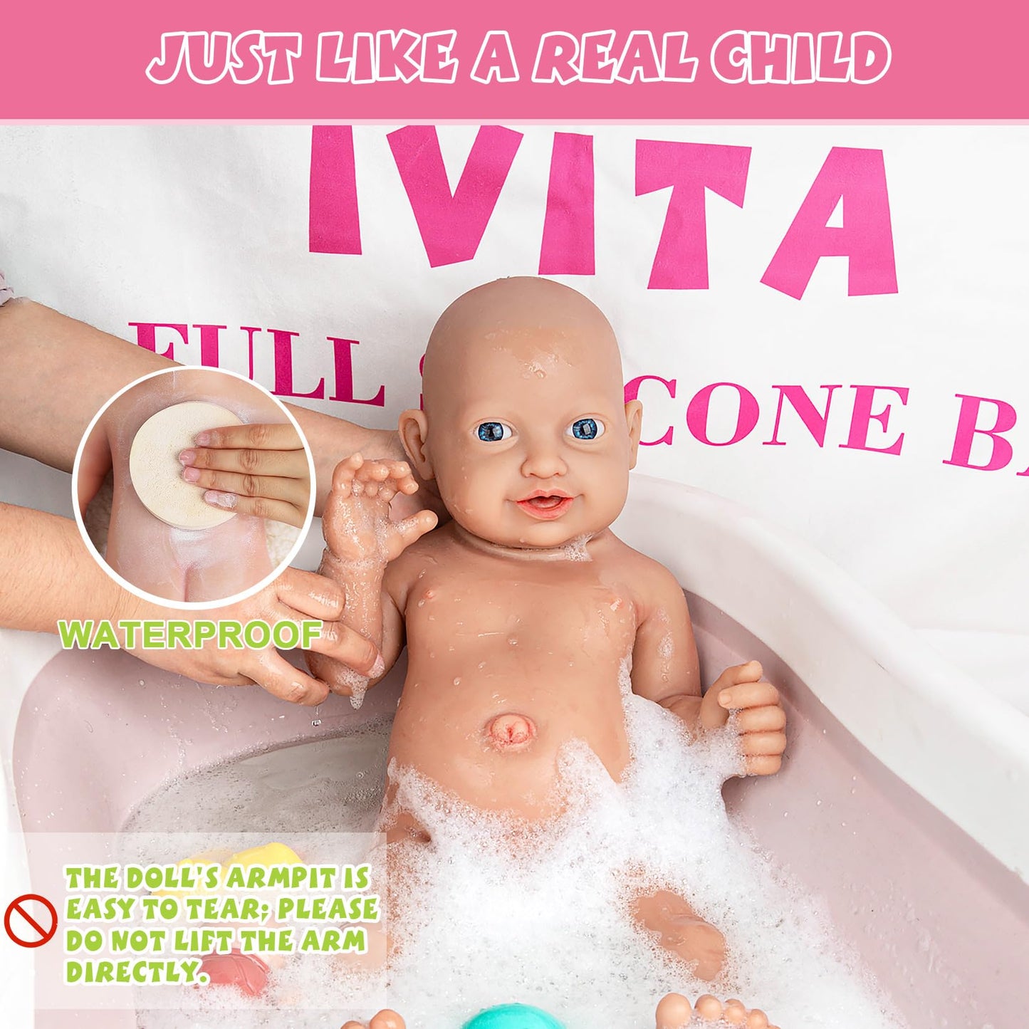 IVITA 18 inch Silicone Baby Dolls Girl Weighted 7 lb,[NOT Vinyl],Silicone Full Body Reborn Realistic Real Life Lifelike Newborn Soft Babies with Complete Accessories & Gift Box for Kids Age 3+