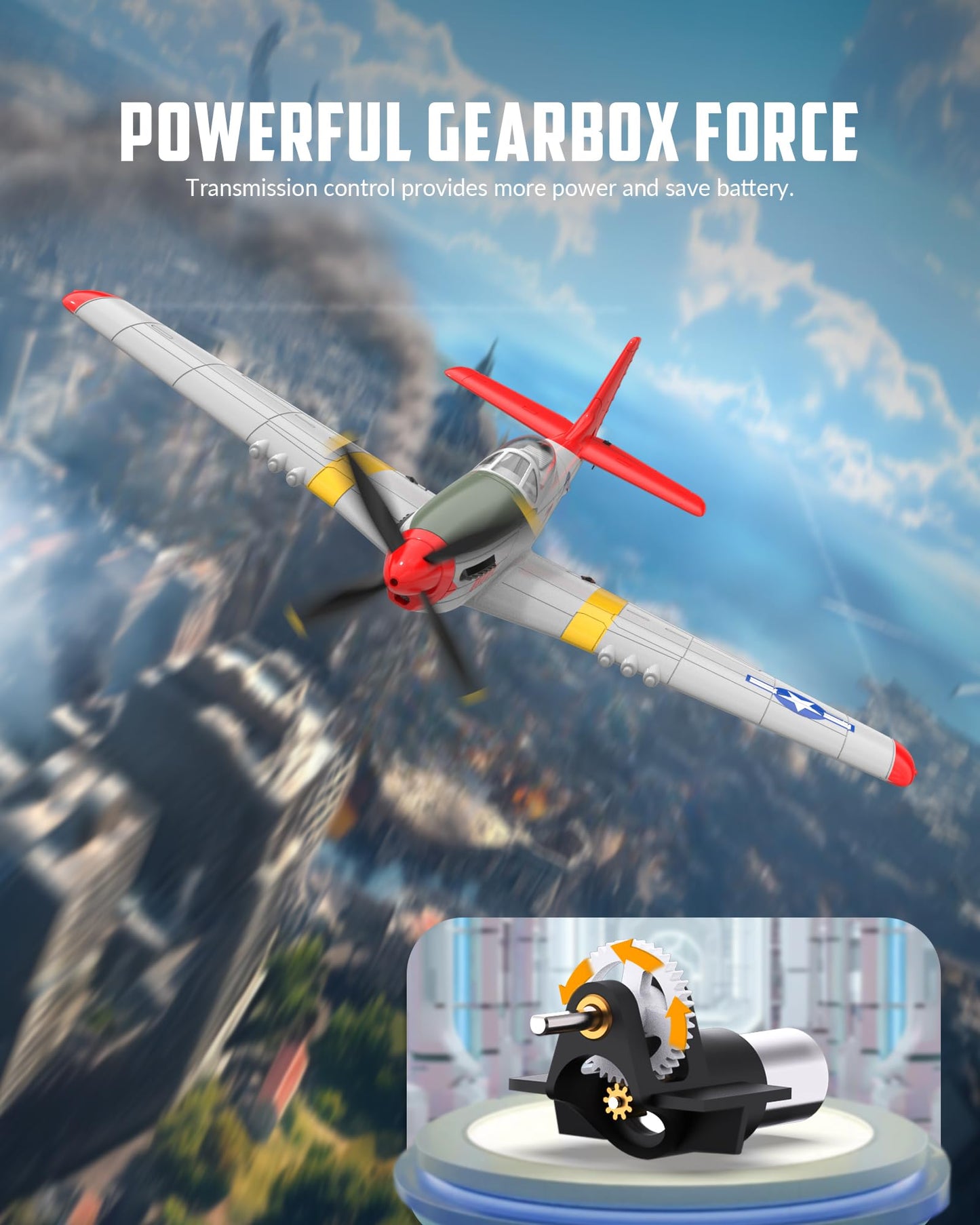 VOLANTEXRC RC Plane, 4 Channel Remote Control Airplane Fighter RTF with 6-Axis Gyro, 3 Modes & Aerobatics Easy to Fly, 2.4GHz Radio Controlled Aircraft for Beginners & Adults, P51D Mustang, Red