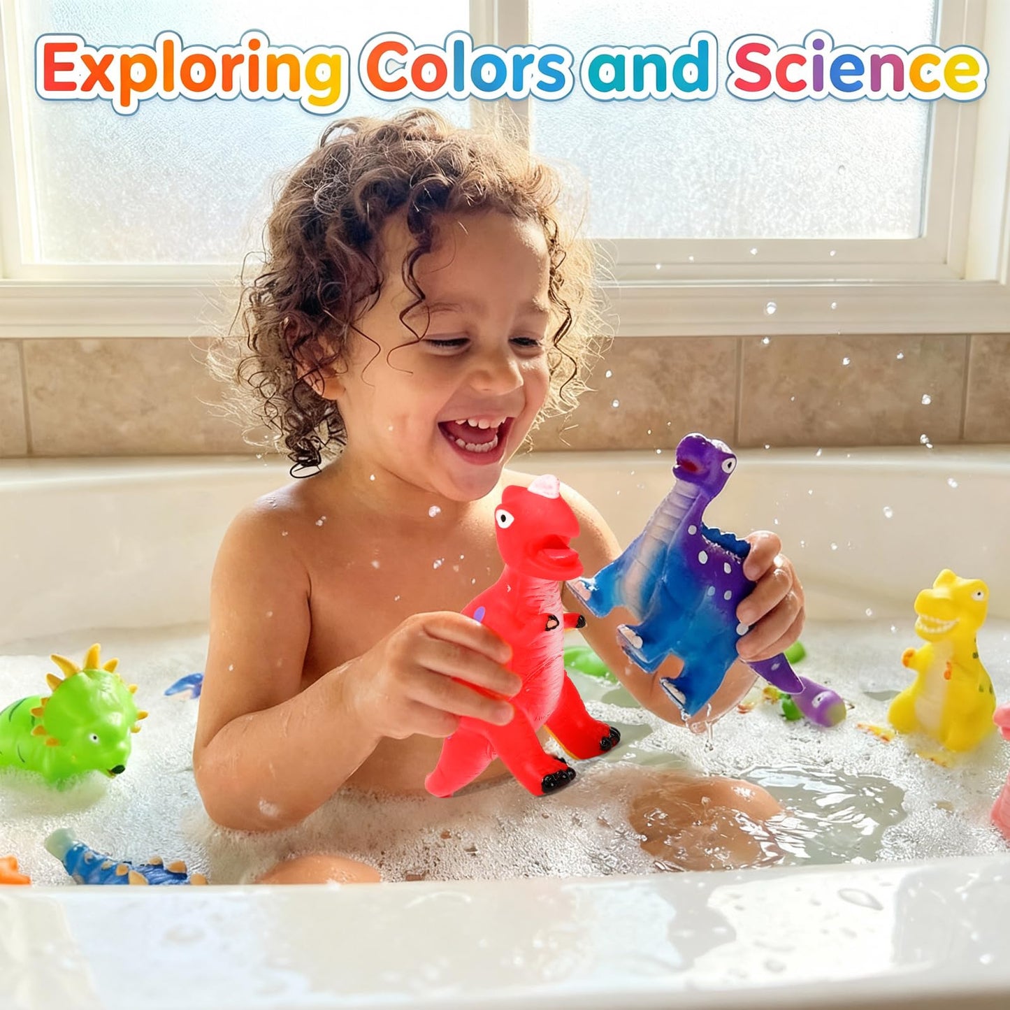 Color Changing Dinosaur Bath Toys: No Hole Mold Free Bath Toys for Kids Ages 3-5 & 4-8 | Magic Water Activated Bathtub Dino Play Set for Toddler Boys Girls