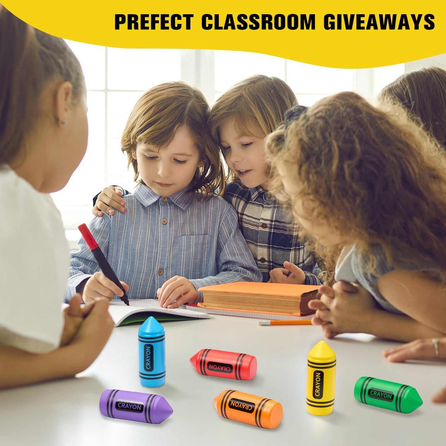 Wiwiqing 12 Pcs 3.94 Inches Crayon Stress Balls Toys Teacher Gift Kids Adult Classroom School Student Reward Graduation Party Favors Prizes Motivational Foam Stress Relief Slow Rising Hand Squeeze