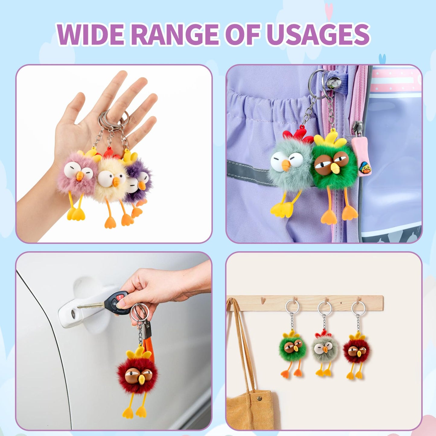 OMyFav 20PCS Party Favors Kids Keychains - Cute Chickie Keychain Birthday Goodie Bags Stuffers Chick Plush Keychain Bulk End of Year Student Gifts from Teacher 5th Grade Graduation Gifts