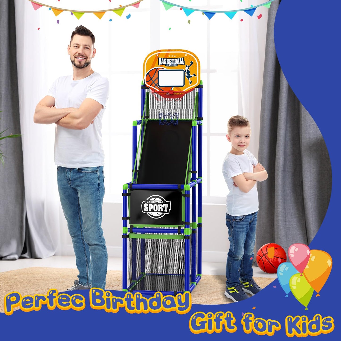 EagleStone Arcade Basketball Hoop Game Indoor, Ajustable Height Indoor Basketball Hoop with 4 Balls Storage Design for Kids,Perfect Sports Outdoor Play Toys for Kids Age 3 to 6 Years