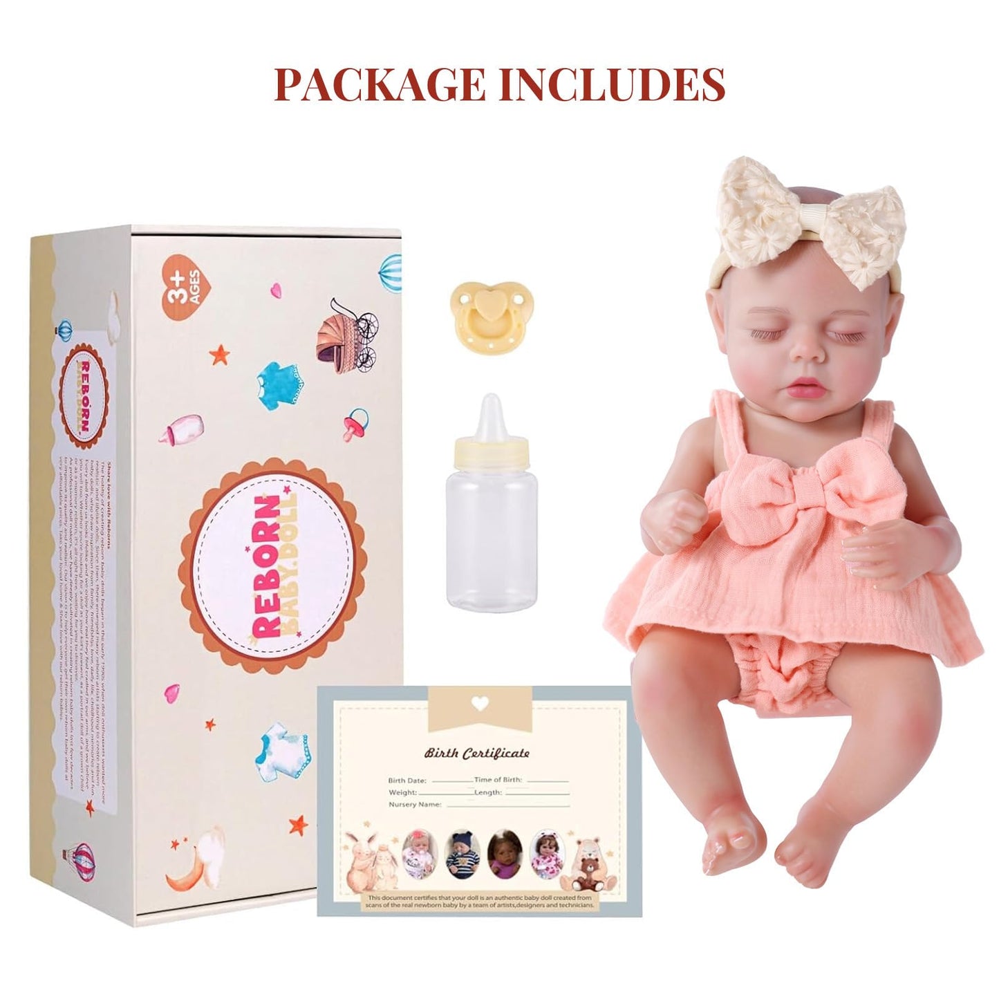 BABESIDE 12 Inch Lifelike Reborn Baby Dolls Vinyl Full Body, Realistic Newborn Baby Doll Sweet Sleeping Preemie Real Life Baby Dolls Easy to Hold with Accessories Gift Set for Kids Age 3+