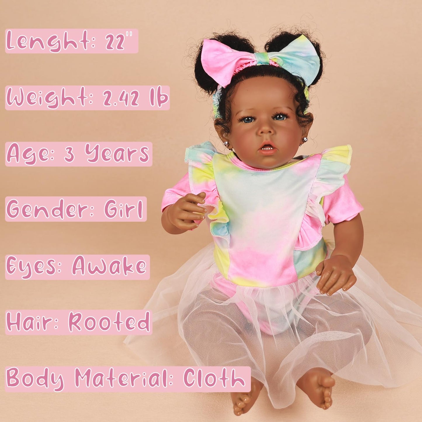 Rebornova Reborn Baby Dolls Black Girl, African American 20 Inch Realistic Newborn Baby Dolls with Lifelike Soft Body Silicone Limbs Birthday Gift Set for Ages 3+