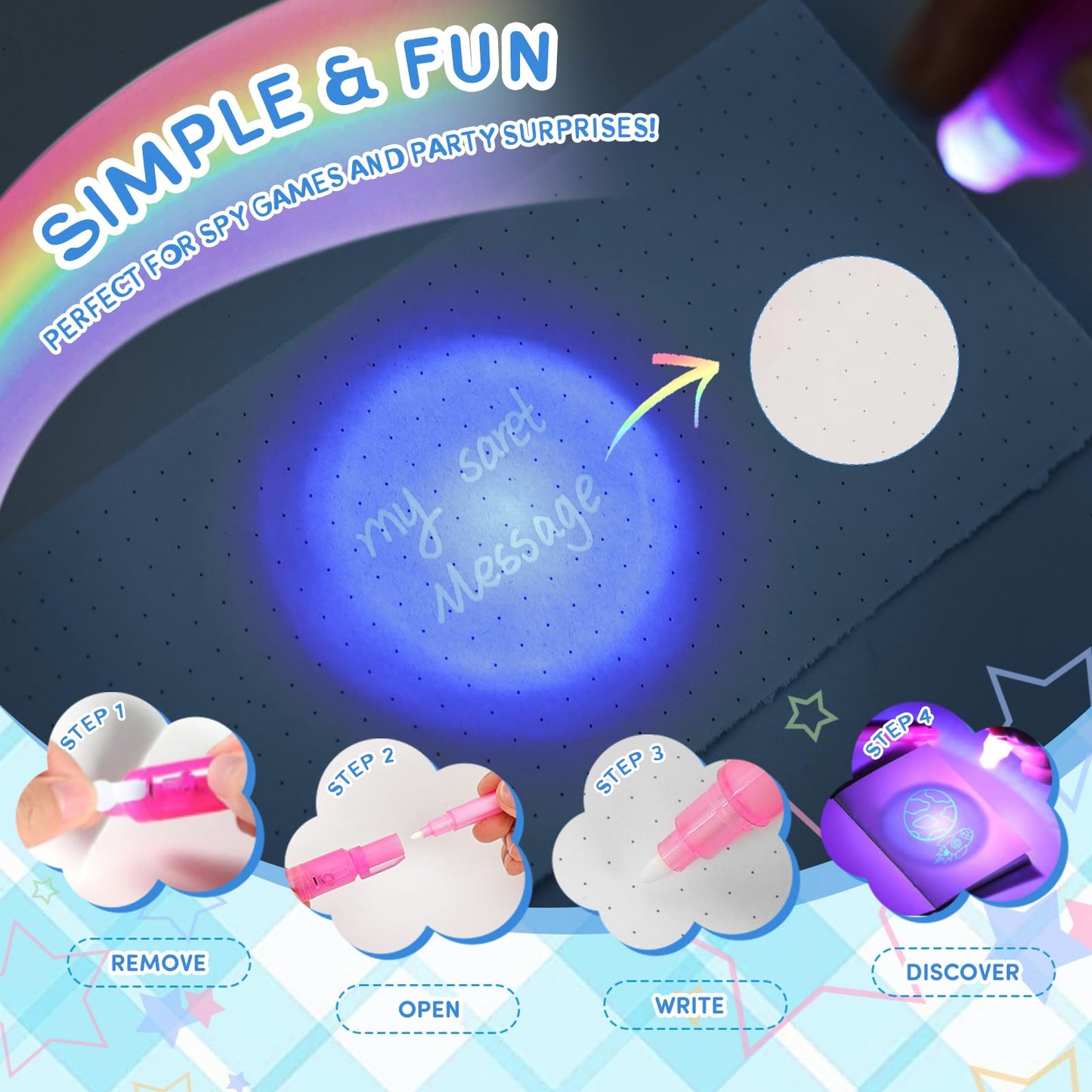 Daemson Invisible Ink Pens with UV Light, 80 PCS Bulk Spy Pens for Kids Party Favors, Secret Message Marker Set for Halloween Goodie Bags, Christmas Stocking Stuffers, Classroom Prizes & Treasure Hunt