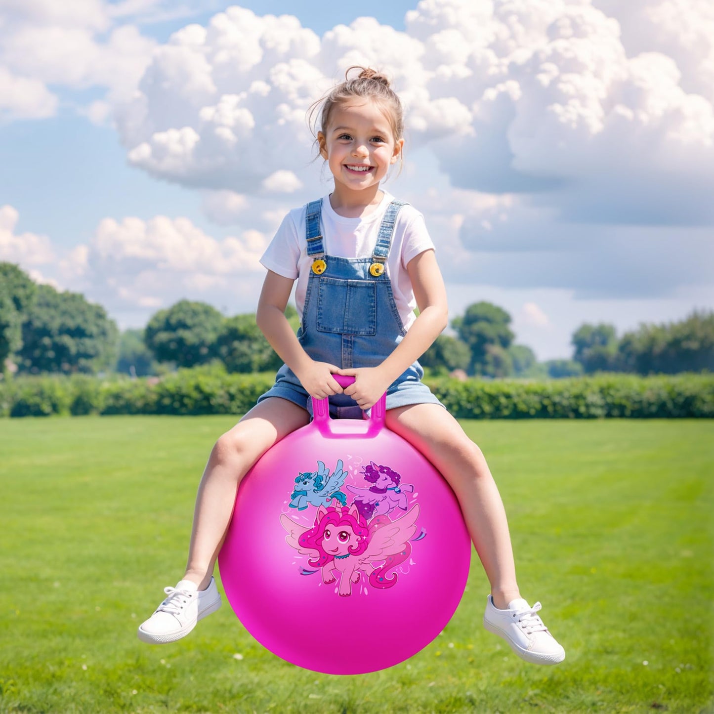 ZOOJOY Hopper Ball for Kids, 18 Inch Bouncy Ball with Handle, Pink Unicorn Balance Girls Toys for Indoor Outdoor Acitve Play with Pump, Inflatable Birthday Gifts for Girls Boys 3-8 Yr Old
