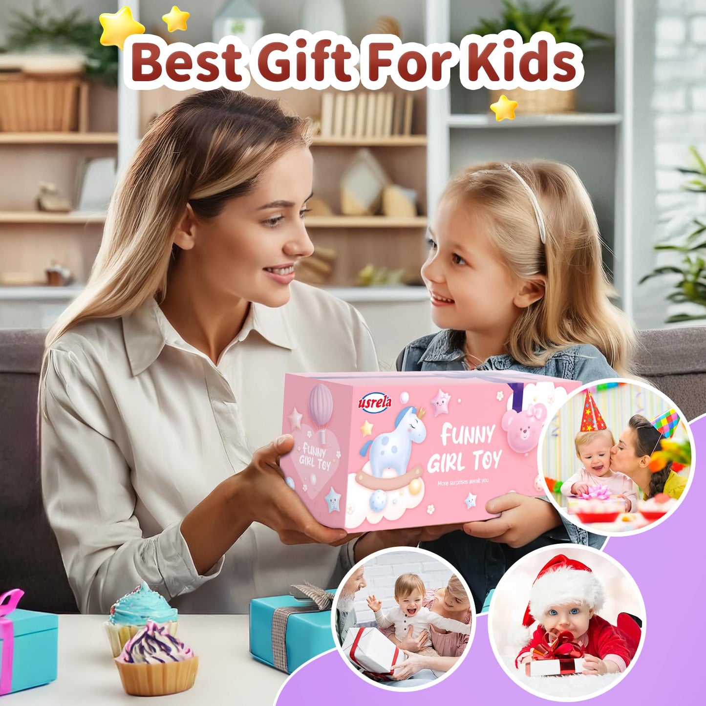 usrela Toys for 2 3 Year Old Girl Truck, 7-in-1 Girl Carrier Truck Car with Light & Sound, Toddler Girl Car Toys Age 2-4, Cars for 2+ 3+ Year Old Girls Birthday