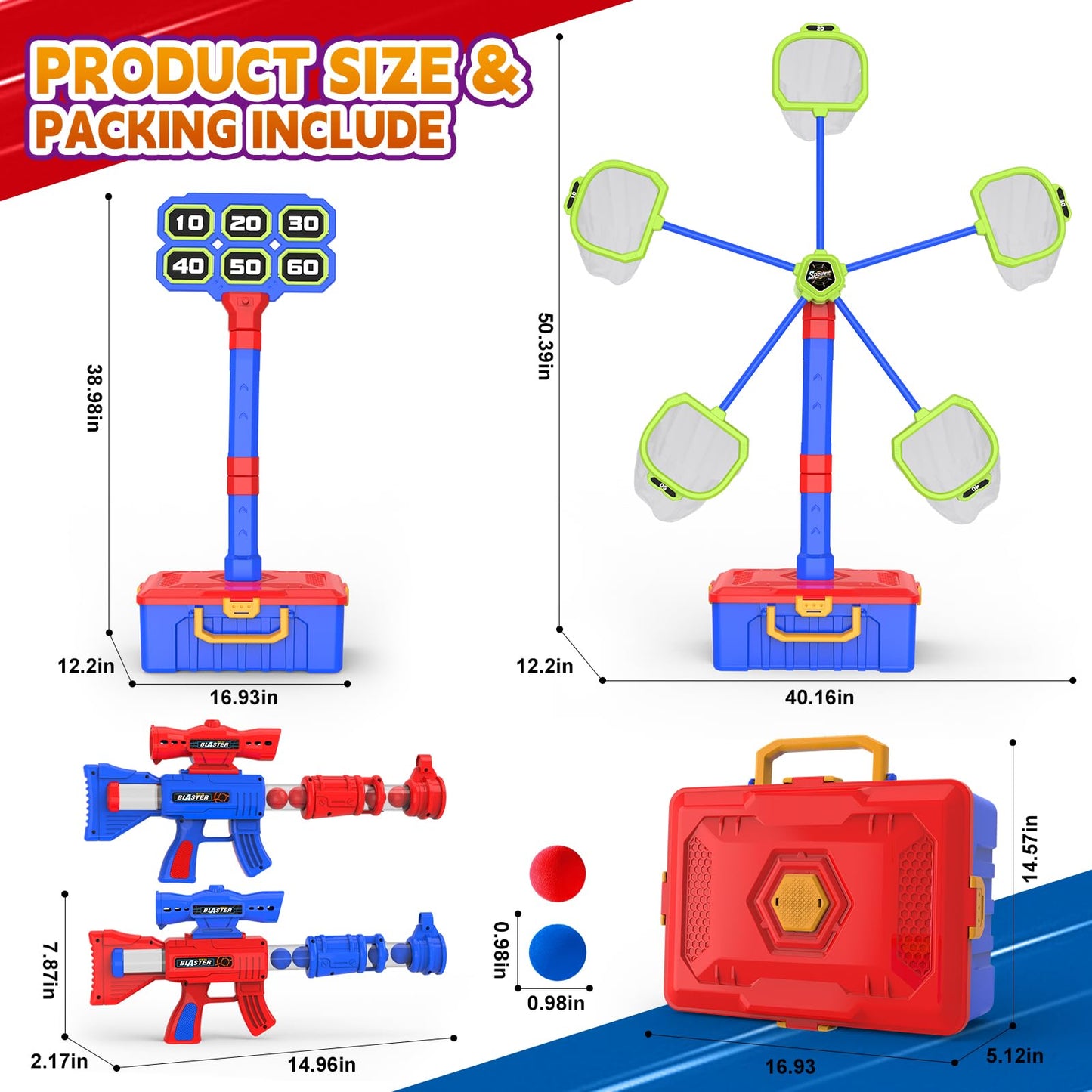 2 IN 1 Shooting Game Toys For 5 6 7 8 Year Old Kids, Moving Standing Shooting Target & 2 PCS Foam Ball Popper Air Toy Guns, 24 Foam Balls, 2 Player Boy Toys For Boy Kids, Gifts for Boys and Girls