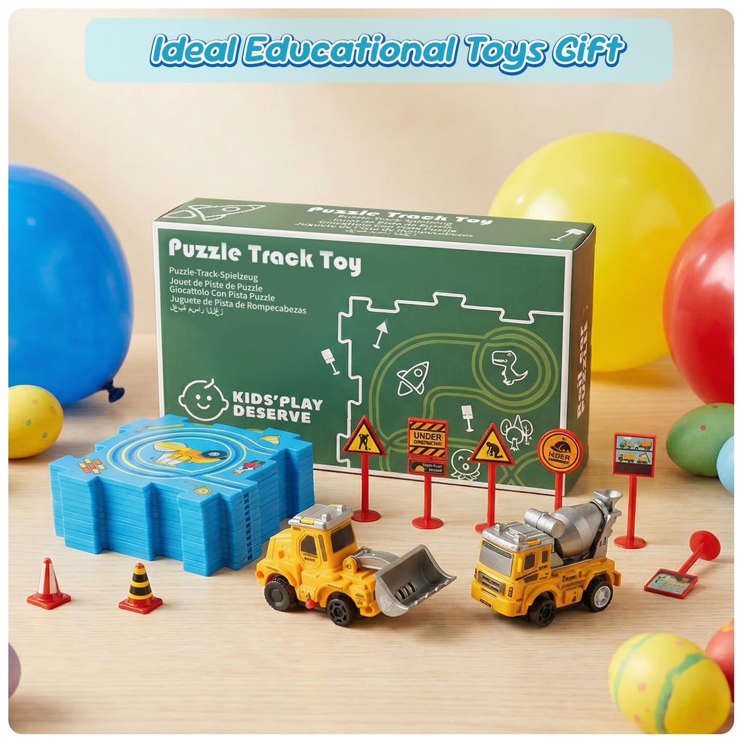 Plastic Puzzles for Kids Ages 3-5 with Toy Car Bulldozer + Cement Mixer, Toddler Puzzles Gift, Critical Thinking Educational Toys, Toys for 3 4 5 6 Year Old Boys Girls