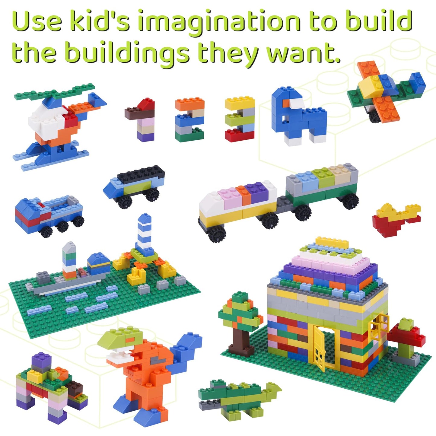 1100 Pieces Building Bricks, Compatible with Lego Classic Building Blocks Bulk with Baseplates, Doors Windows and Wheels, STEM Creative Construction Toys for 6 7 8 9 10 11 12 Year Old