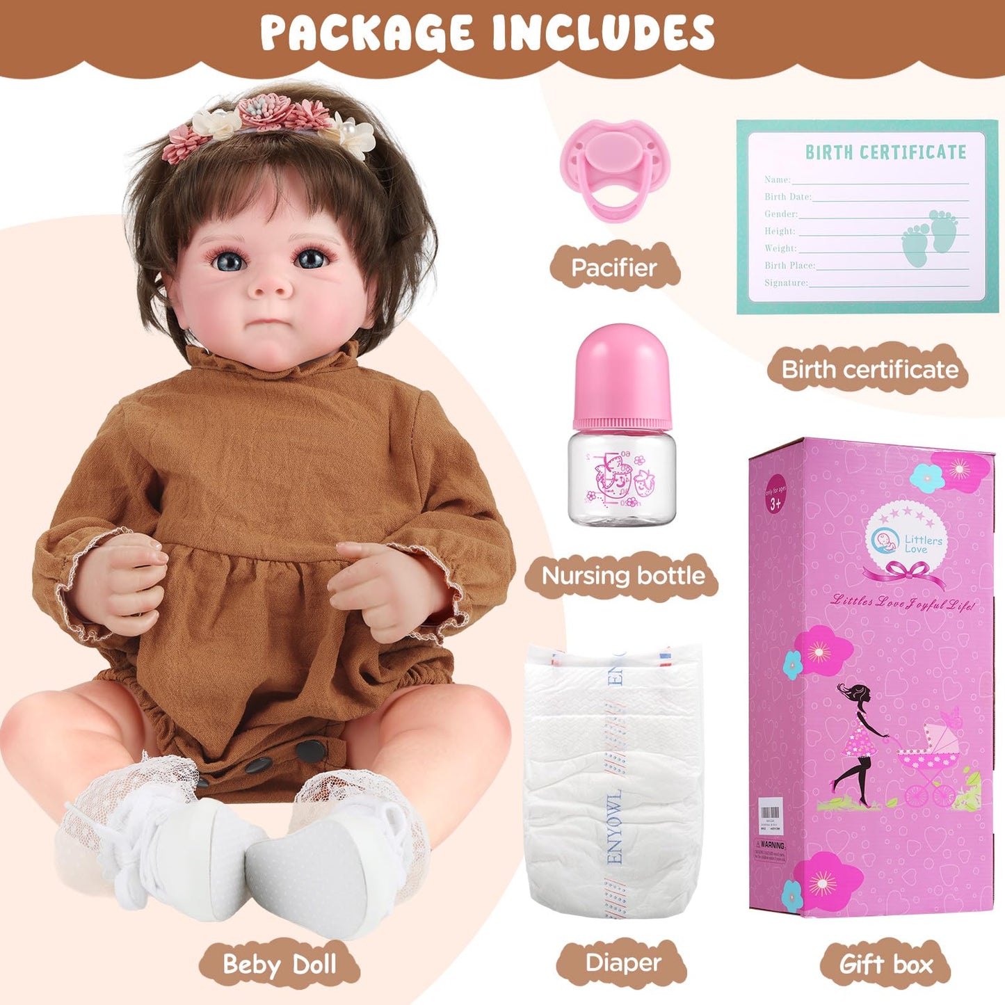 GAGAKU 18 Inch Realistic Reborn Baby Doll for Girls - Lifelike Toddler Doll with Accessories Set, Full Vinyl Soft Body Reborn Doll - Rooted Hair