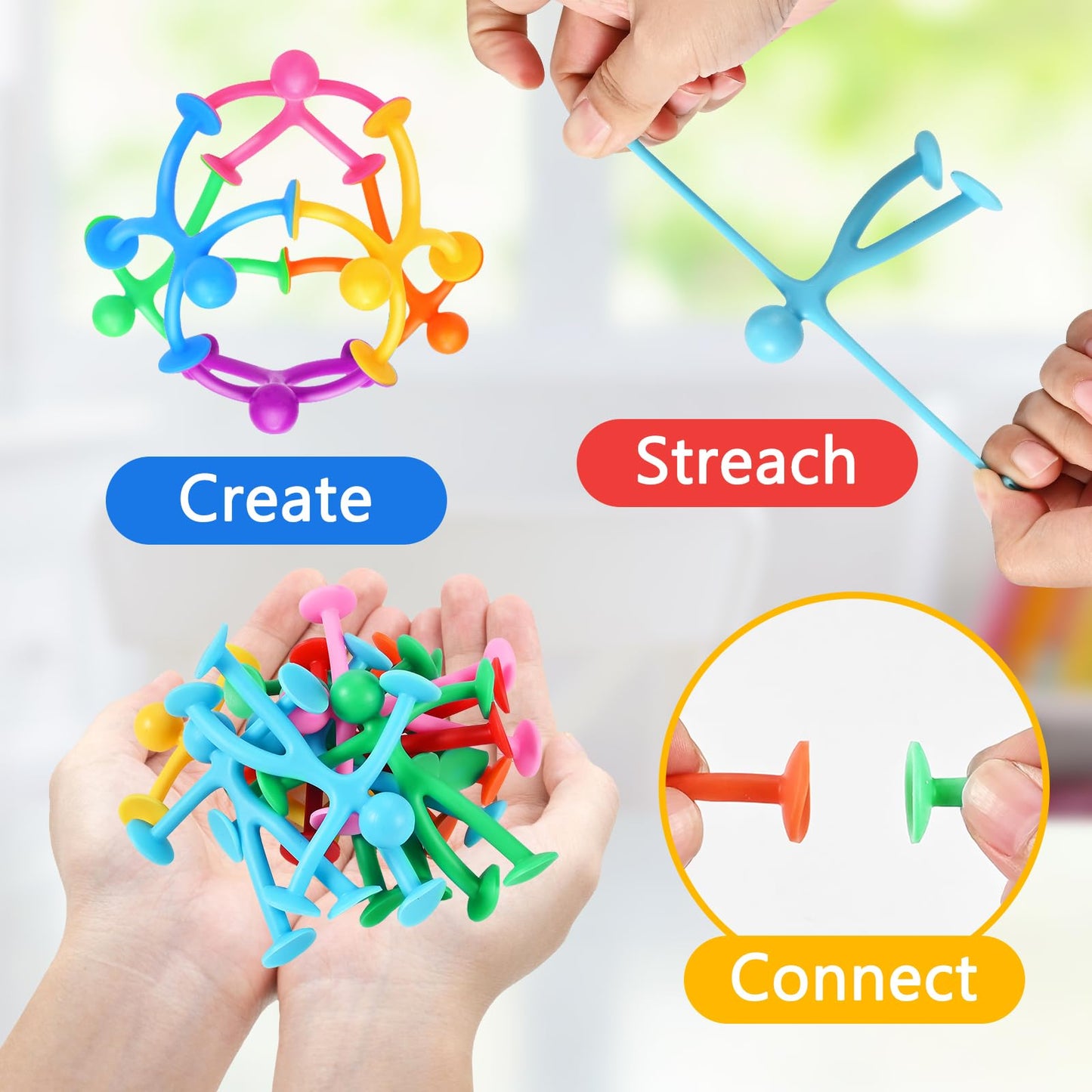 GOLDGE 50 Pack Suction Cup Fidget Toys Set,Humanoid Sensory Toys for Kids with Autism, ADHD, & Stress Relief, Bath & Travel Toys for Classroom,Party Favors, Stocking Stuffers for Boys Girls