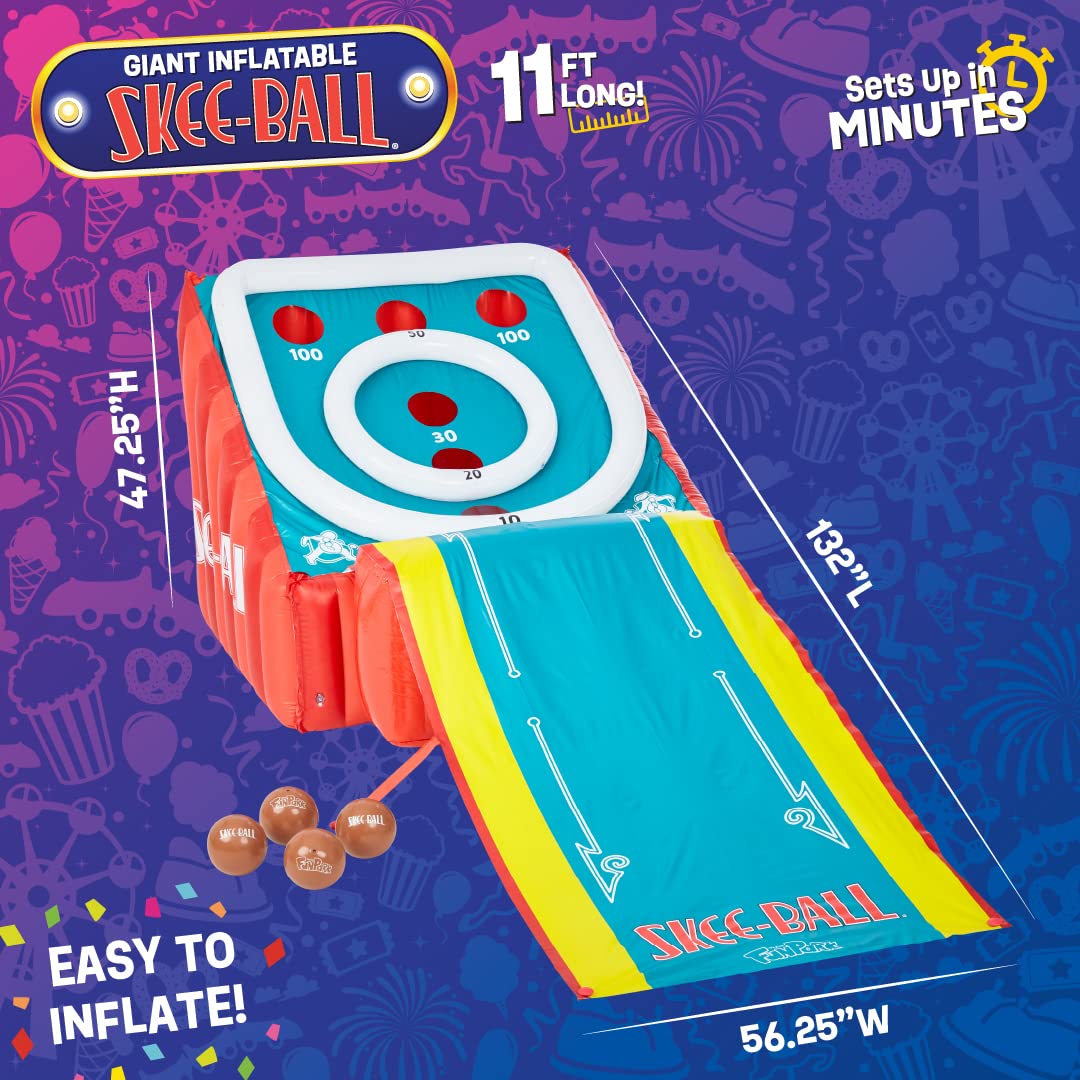 Flybar FunPark Giant Inflatable Skee‑Ball Game – 11 Ft. Long Arcade Toy with 4 Balls and Electric Air Pump for Backyard, Indoor or Outdoor Family Play; Active Game for Kids & Adults, Ages 6+