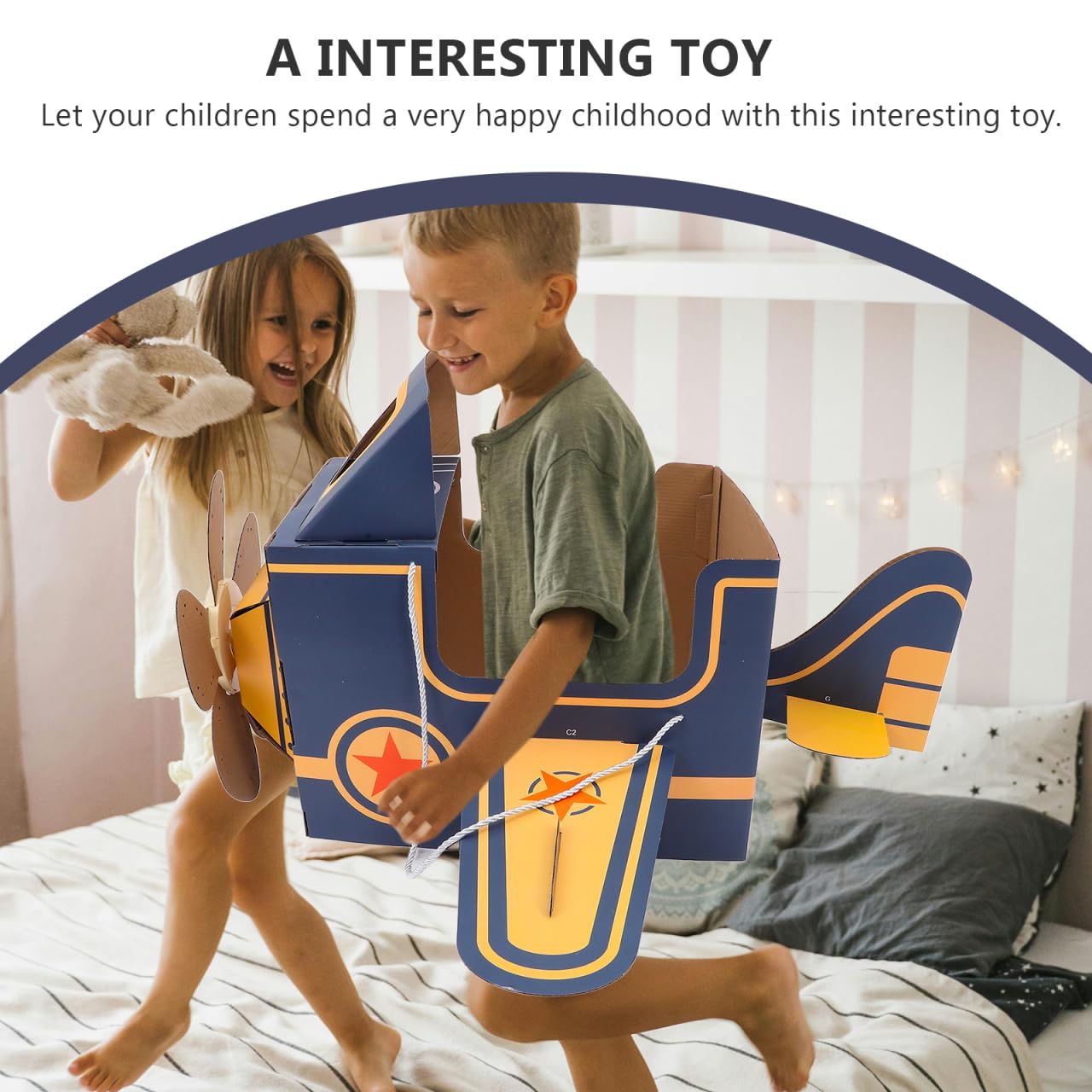 SAFIGLE Children Wearable Cardboard Plane: Airplane Costume for Kids DIY Paper Aircraft with Rotating Fan - Cardboard Car Fun Outdoor Play and Learning Experience Flying Airplanes for Kids Blue