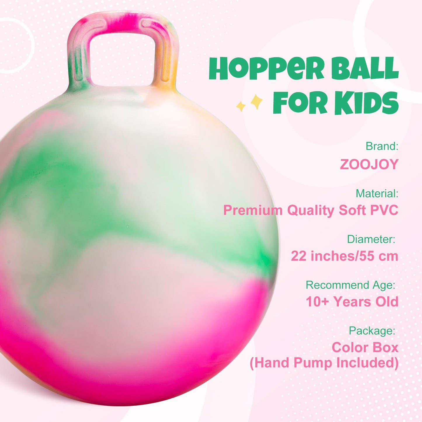 ZOOJOY Clouds Hopper Ball, Hopping Toys for Kids, 22 Inch Bouncy Ball with Handle for Boys Girls Aged 10+, Inflatable Clouds Bounce Hopper Toy with Pump