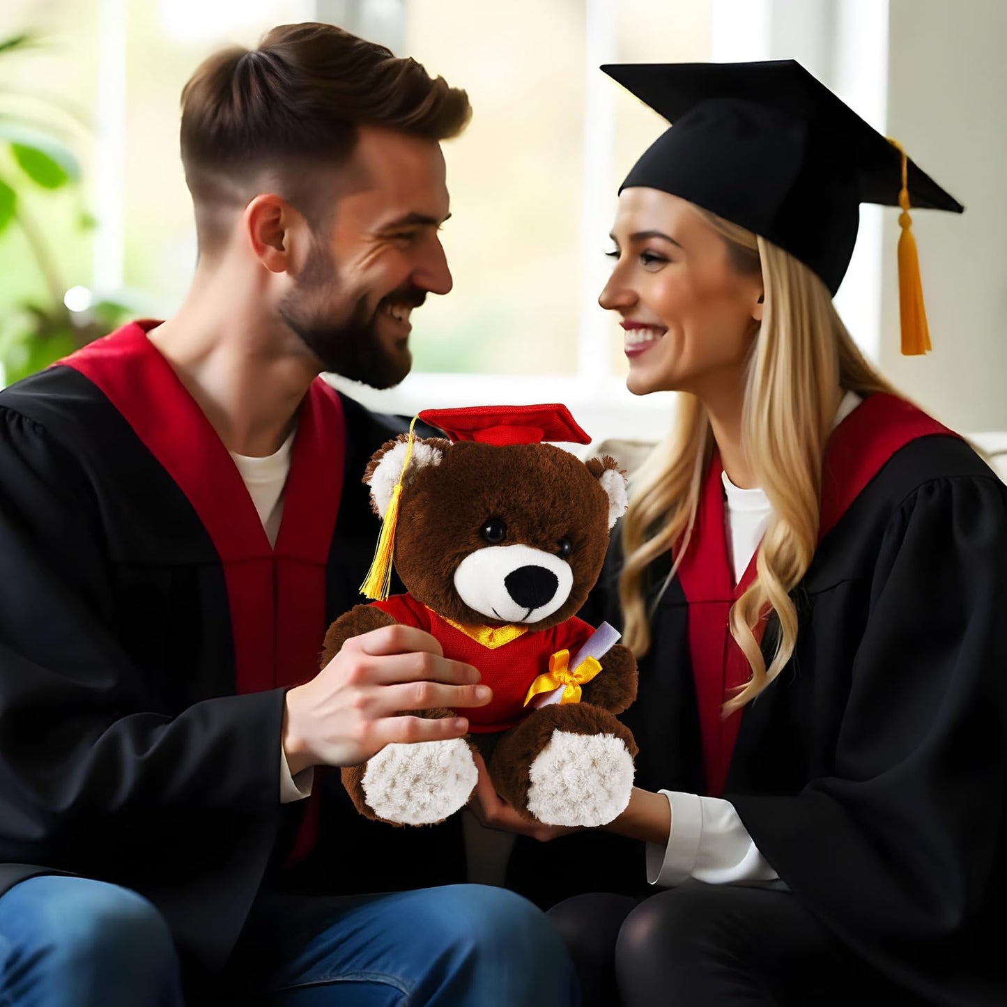 ZJoey Bear with Graduation Cap Toys Class of 2026 Plush Stuffed Teddy Bear Animal Dog Cap and Gown with Greeting Card and Bag for Graduation Day Gift(Red)