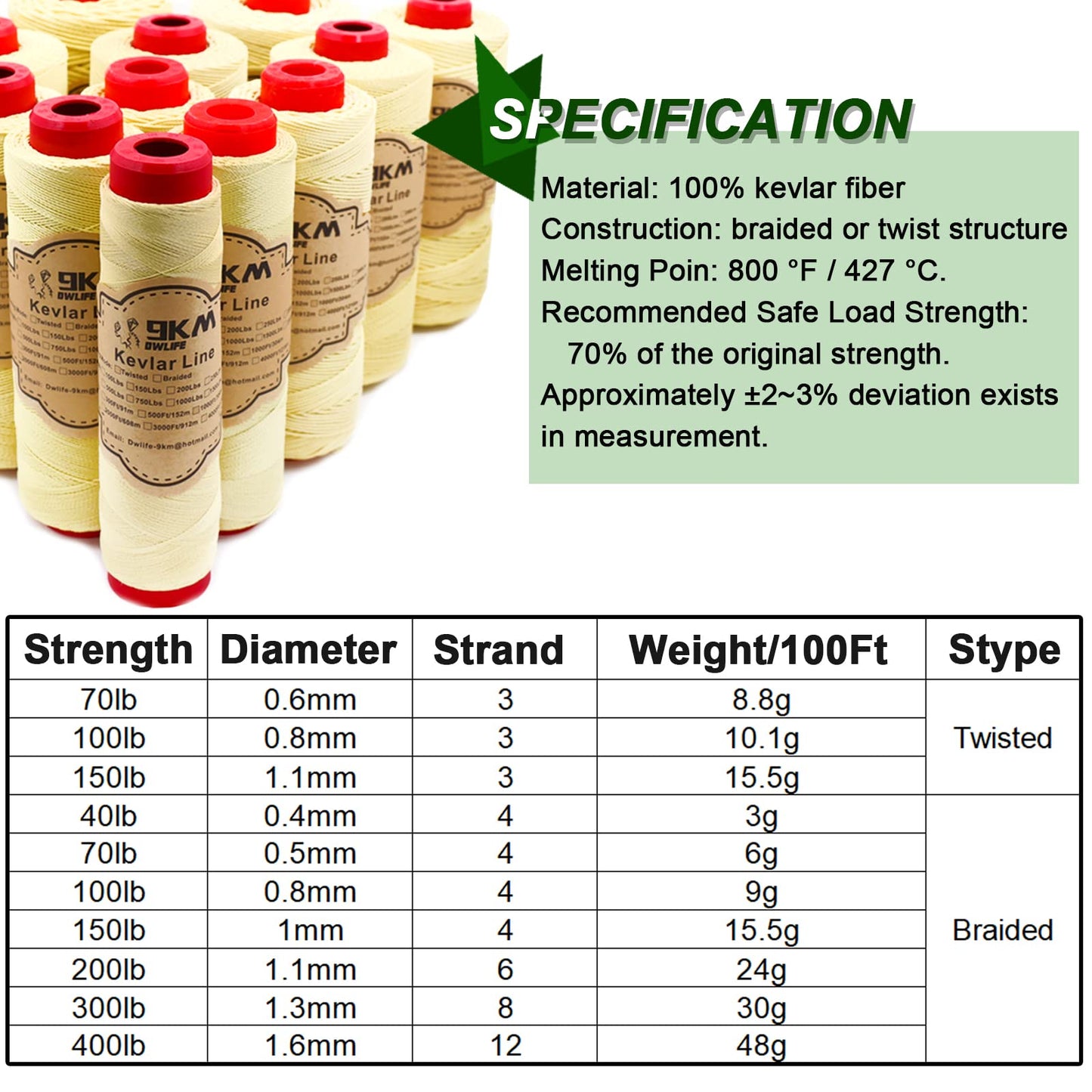 9KM DWLIFE 10.6in Kite Reel Winder and 200Lb 1000Ft 1.1mm Braided Kevlar Kite String