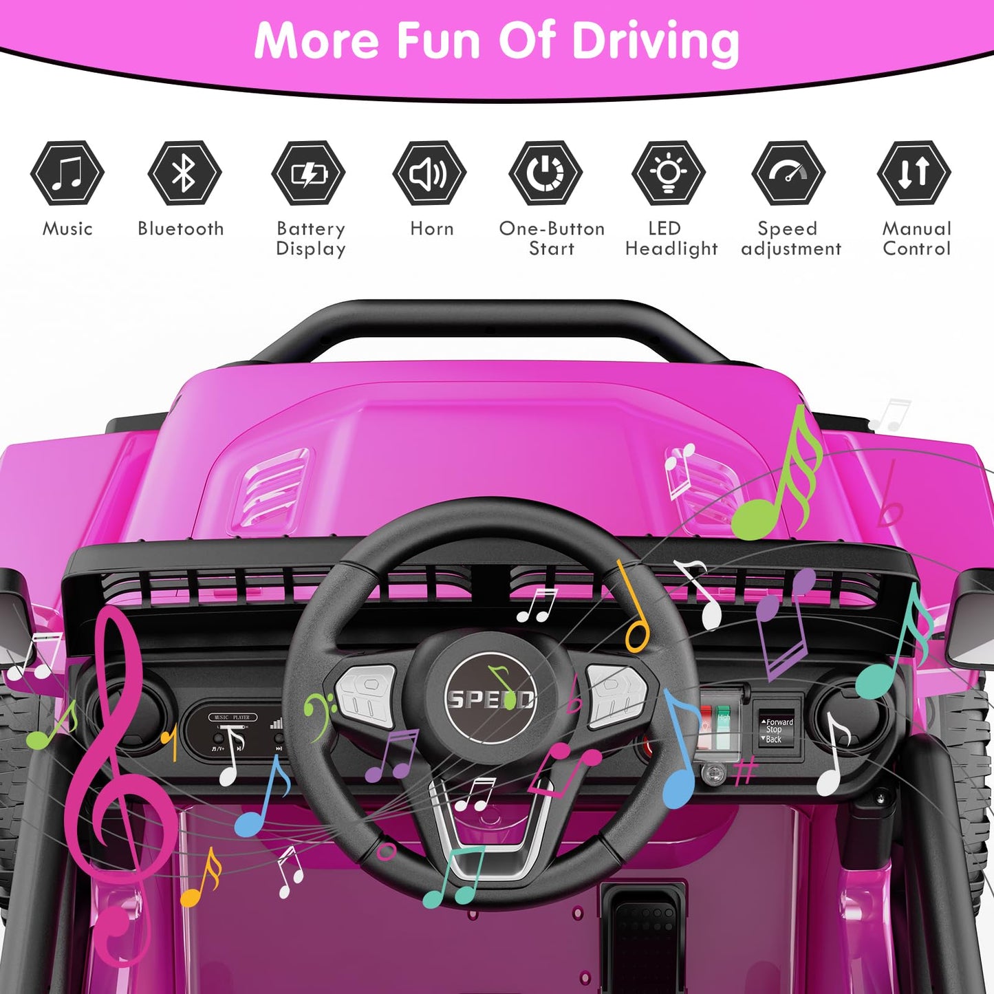 YunTopKids Ride on Car for Toddlers 1-3, 12V 7Ah Kids Electric Car with Parental Remote Control, Soft Start, Spring Suspension, Bluetooth Music, Ride on Toys Electric Vehicle for Boys Girls (Pink)