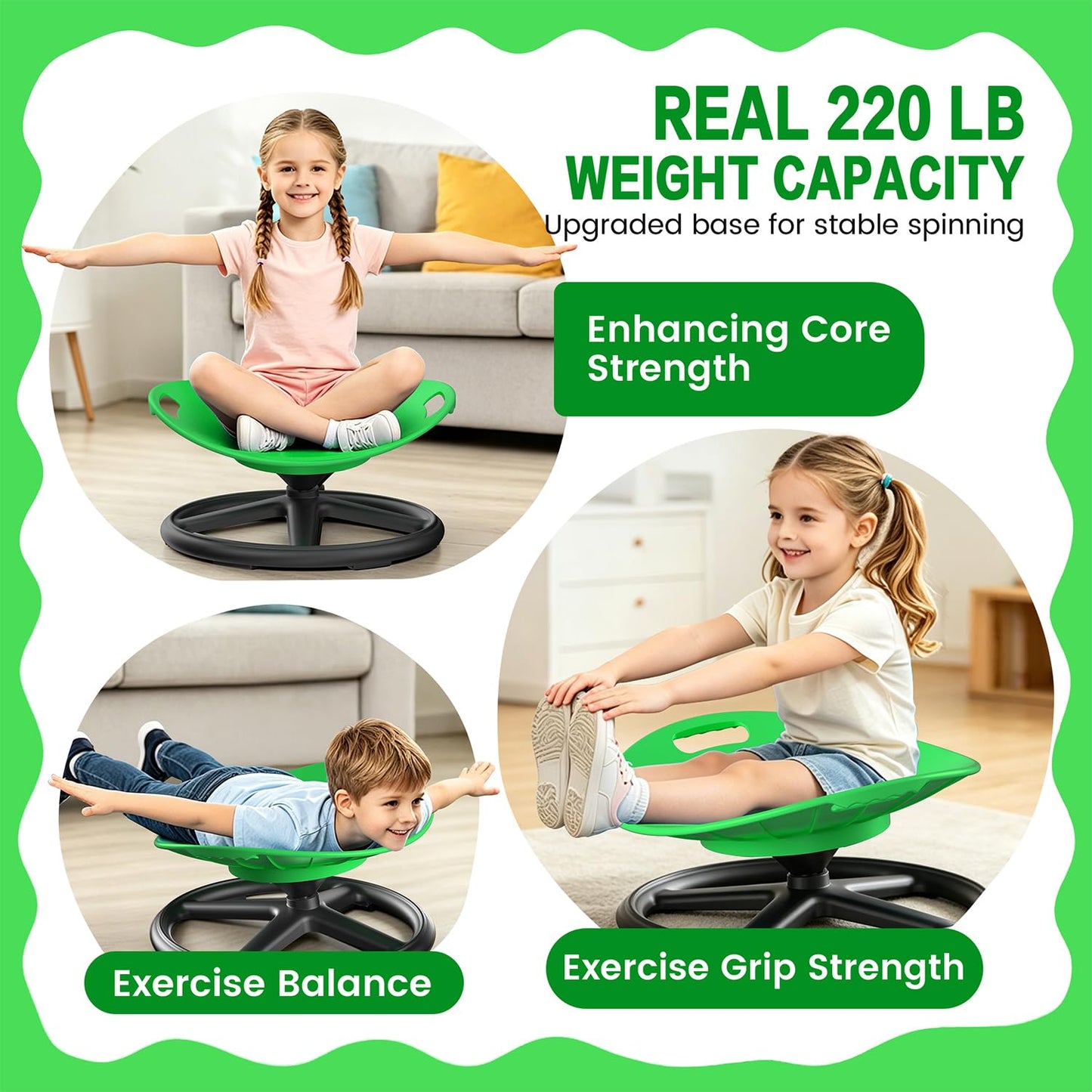 HERLAYN Spinning Chair for Autistic Kids Upgrade Handle Sensory Spinning Chair, 360° Silent Swivel Chair for Kids, Sensory Chair for ADHD Kids for Home & Classroom