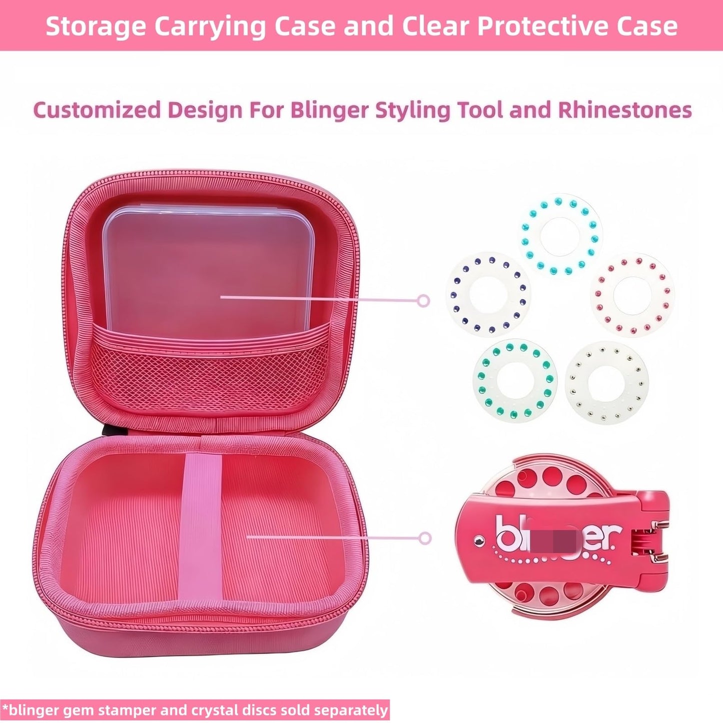 HarborCase Storage Case for Blinger Diamond Starter Set, 2-in-1 EVA Organizer with Removable PP Gem Box, Kids Hair Styling Tool Travel Kit for Press Tool & Acrylic Gems (Only Case) (Pink)