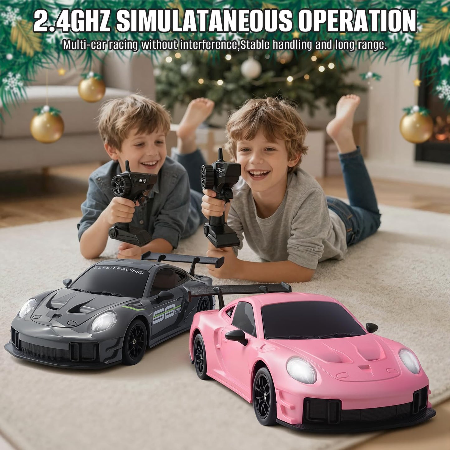 Aka Supaku RC Drift Car, 1:24 4WD Remote Control Cars Vehicle with LED Light,2.4GHz 20KM/H High Speed RC Cars with Two Batteries & Drifting Tires Racing Sport Toy for Adults Boys Girls Kids Pink