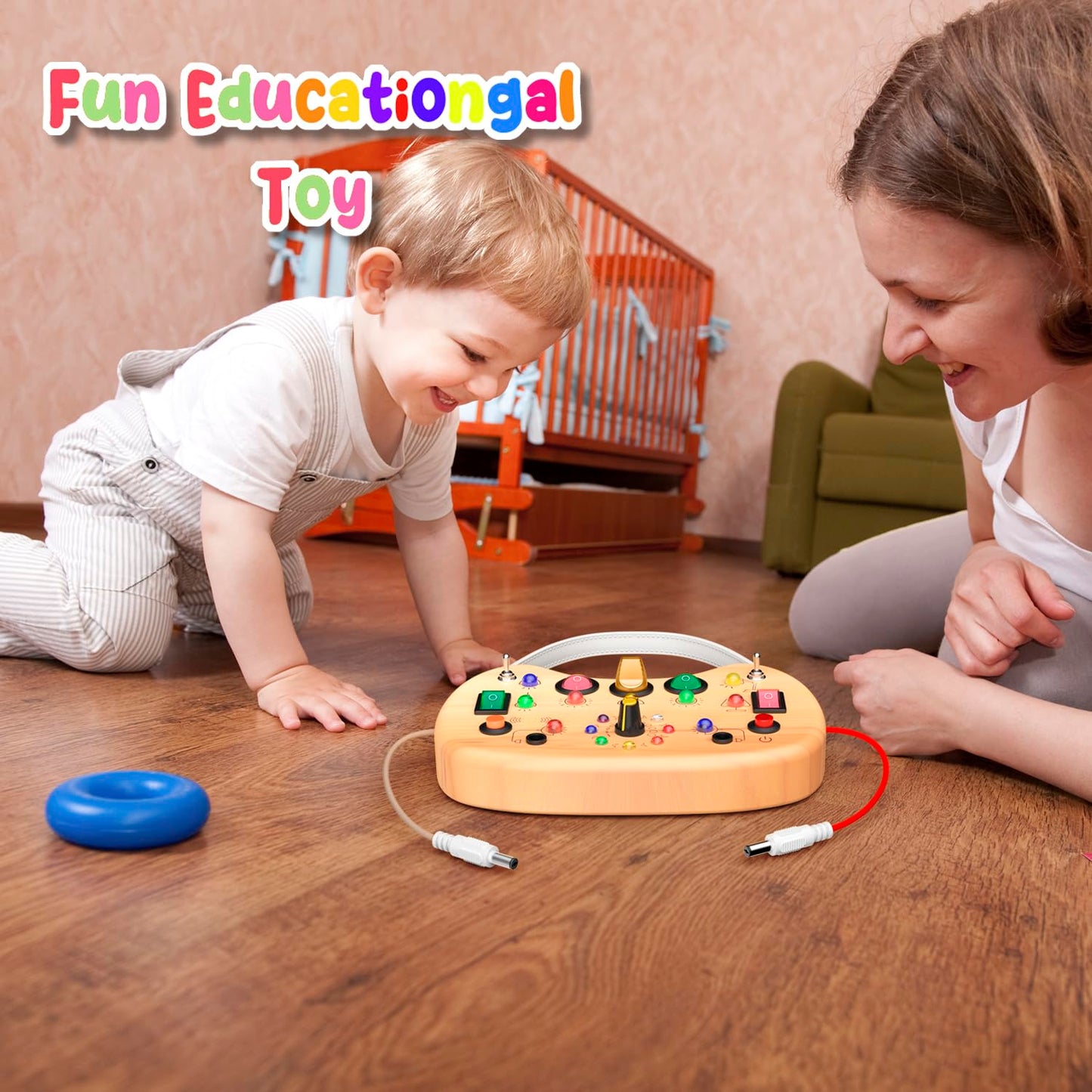 flycoost Busy Board with LED Light Switches,Toddlers Montessori Educational Toys for 1 2 3 Years Olds,Wooden Autism Activity Baby Busy Board,Sensory Travel Toys 1+ Year Old Boy&Girl Birthday Gift