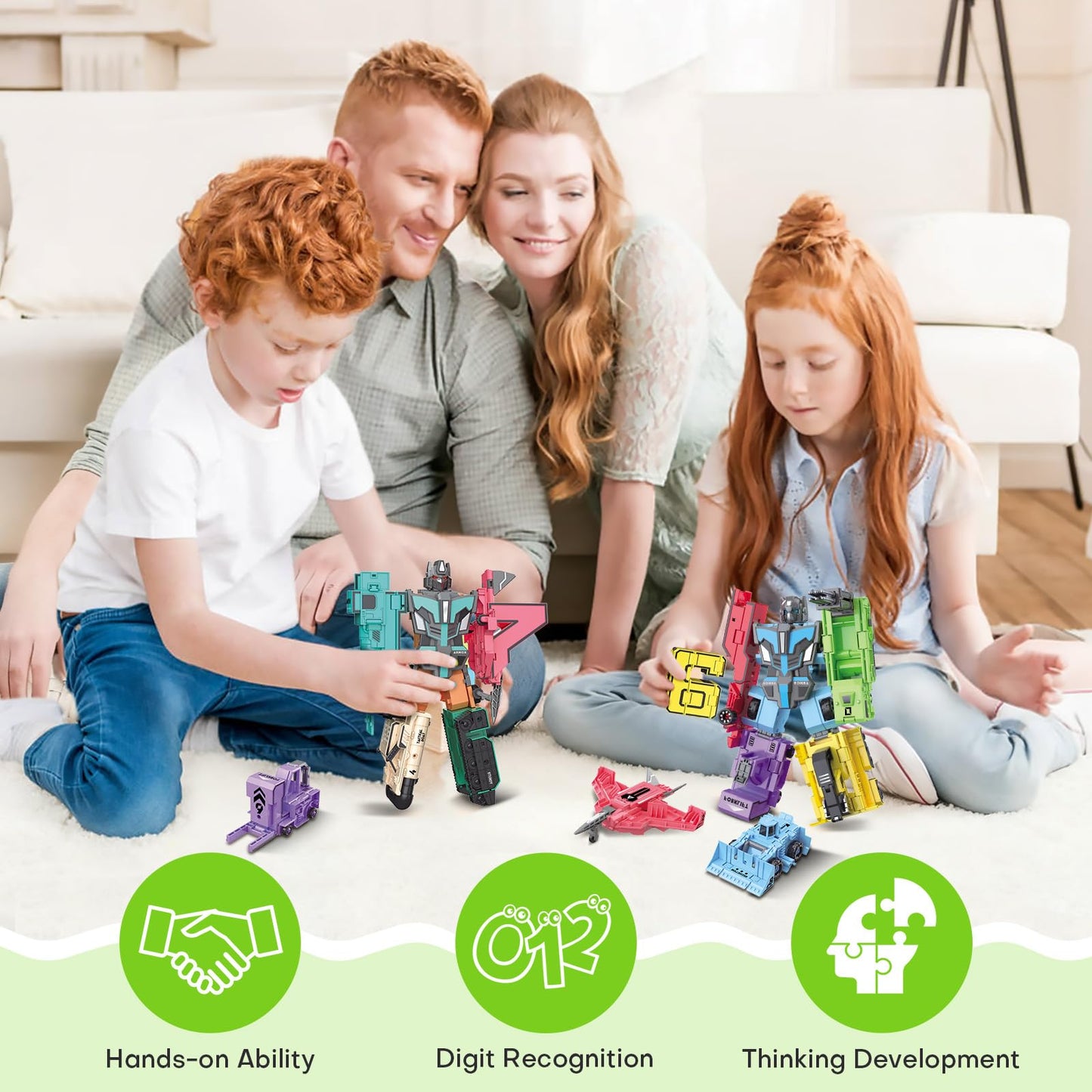 LESSETI Transforming Toys for Kids - Transformable Number Robots, Number Blocks for Learning & Play, Buildable Robot Set for Toddlers Ages 3-8, STEM Educational Toys for Boys & Girls Gifts