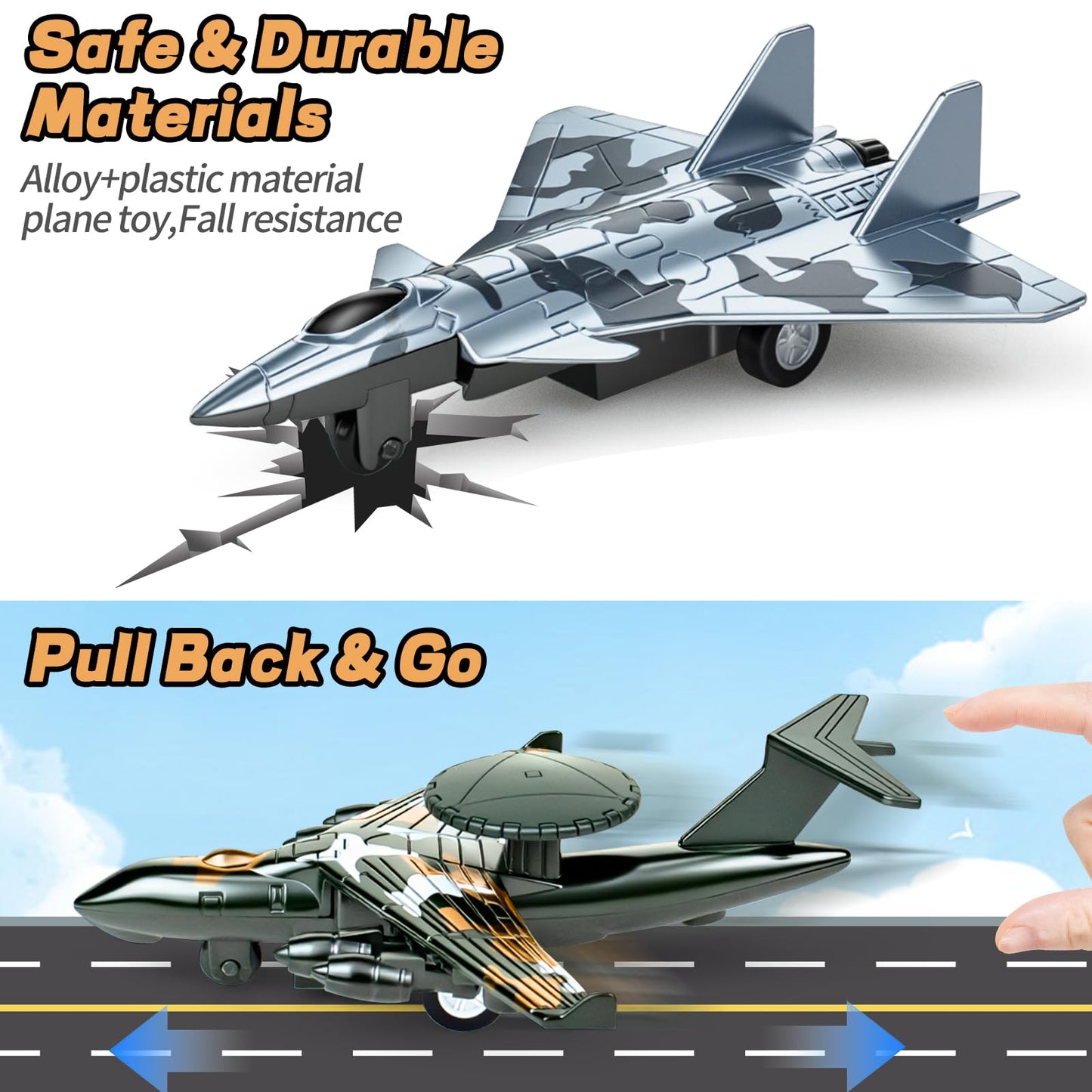 Tcvents 4 Pack Diecast Airplane Toys, Alloy Army Aircraft Plane Model Toys Camouflage Military Fighter Jet Helicopter Toy Pull Back Kids Play Vehicles for 3 4 5 6 7-9 Years Old Boys Girls Gift