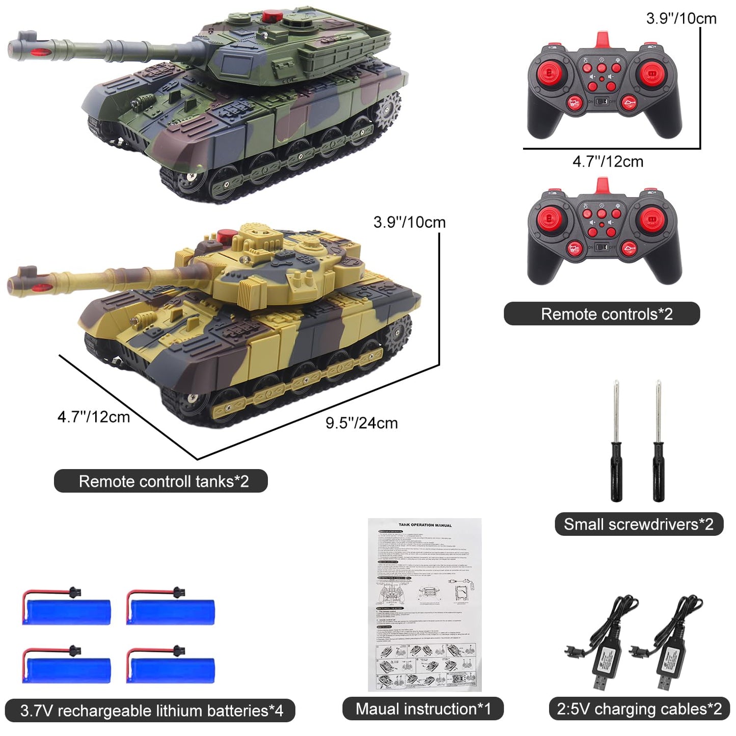 RC Tank That Infrared Shoots - 2.4Ghz Remote Control Battle Army Tank Toys with 360°Rotating Turret Auto Demo Sound Effects Lights - Military Vehicles Model Gift for Kids Adults Boys Age 6-8 9-12