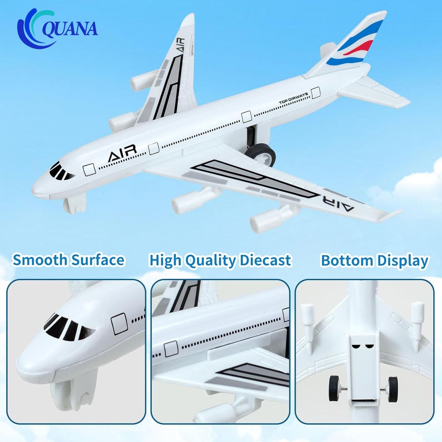 QUANA Airplane Toys, 6 Pack Metal Plane Pull Back Toy Airplanes for Kids 3-5 6 7 Years Old, Die Cast Aircraft Models Kids Play Vehicles Goodie Bag Stuffers Birthday Gifts