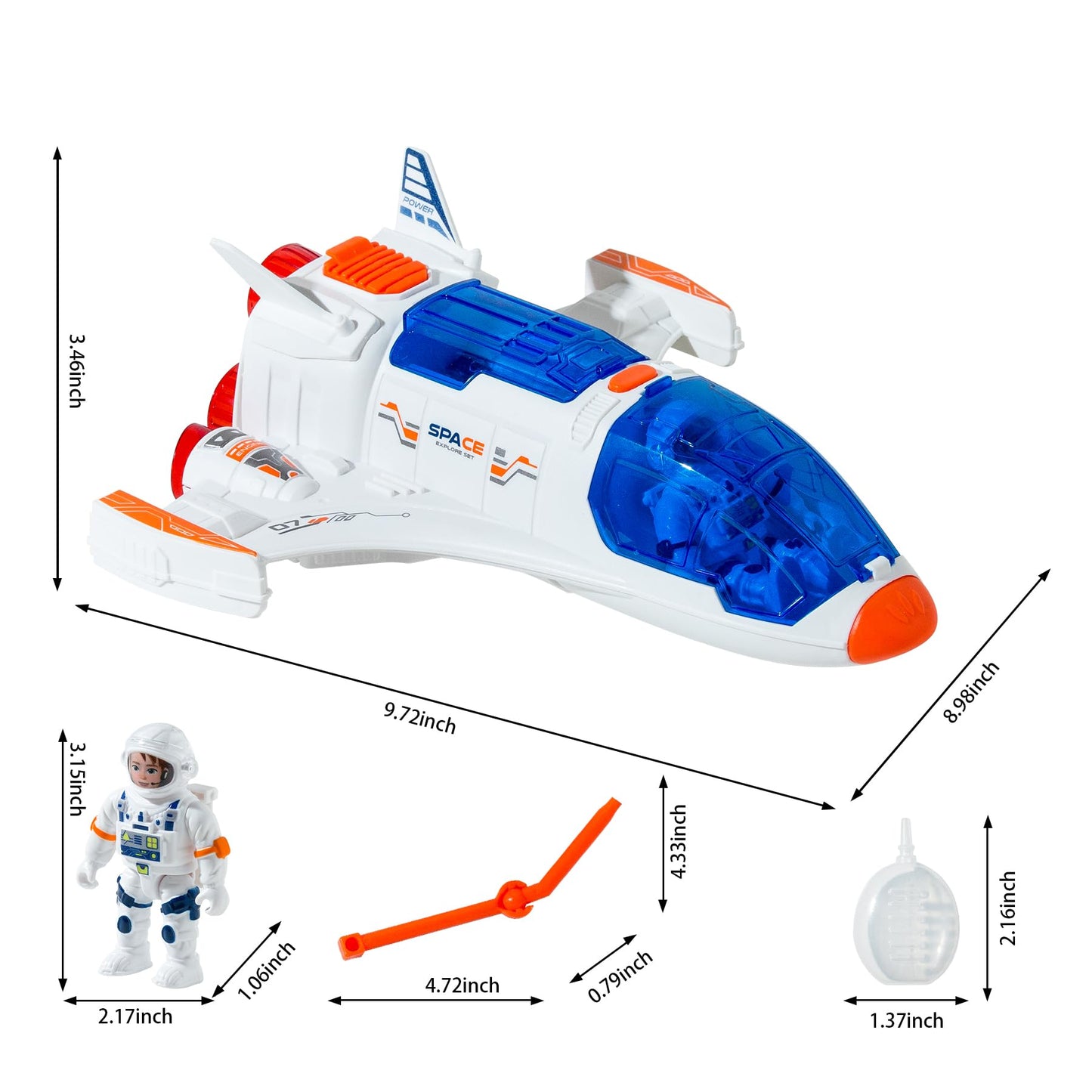 Wbzle Spaceship Shuttle Toy with Astronaut Figure - Space Toys with Lights and Sound - Rocket Ship Toy for Kids 3-5, Space Exploration Astronaut Toys Set, Outer Space Birthday Gift