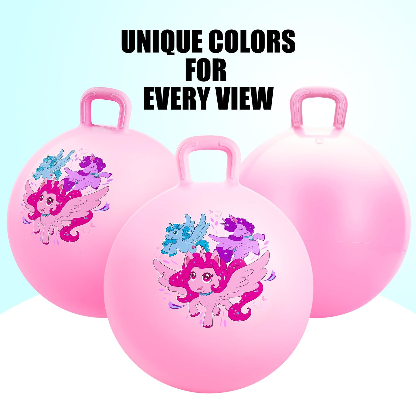 INPODAK Hopper Ball, Unicorn Bouncy Ball with Handle for Kids, 18 Inch Hippity Hop Jumping Bouncer, Pink Hopping Toy for Boys and Girls Ages 3-6 with Pump and Gift Box for Birthday