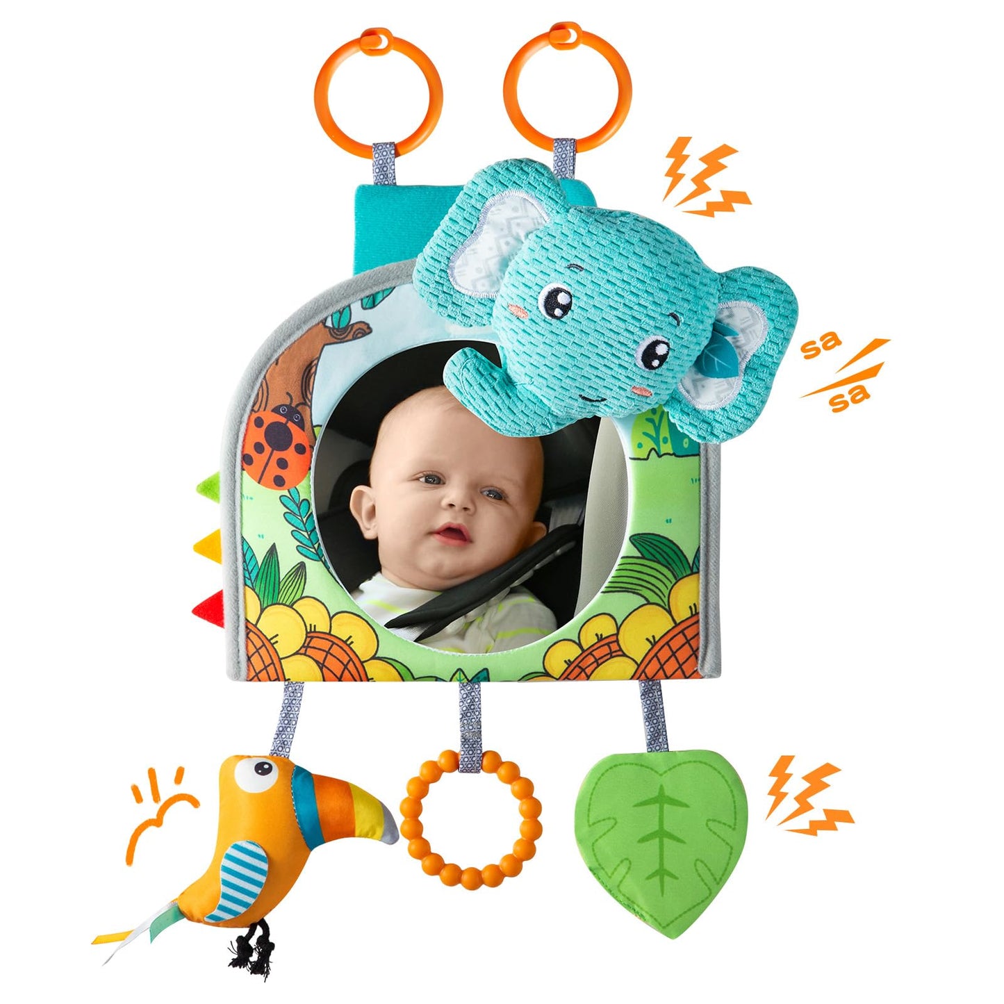 Lynncare Car Seat Toy, Baby Car Mirror for Rear Facing, Travel Baby Activity Center with Hanging Engaging Toys for Infants Babies 0-6-12-18 Months Boy Girl