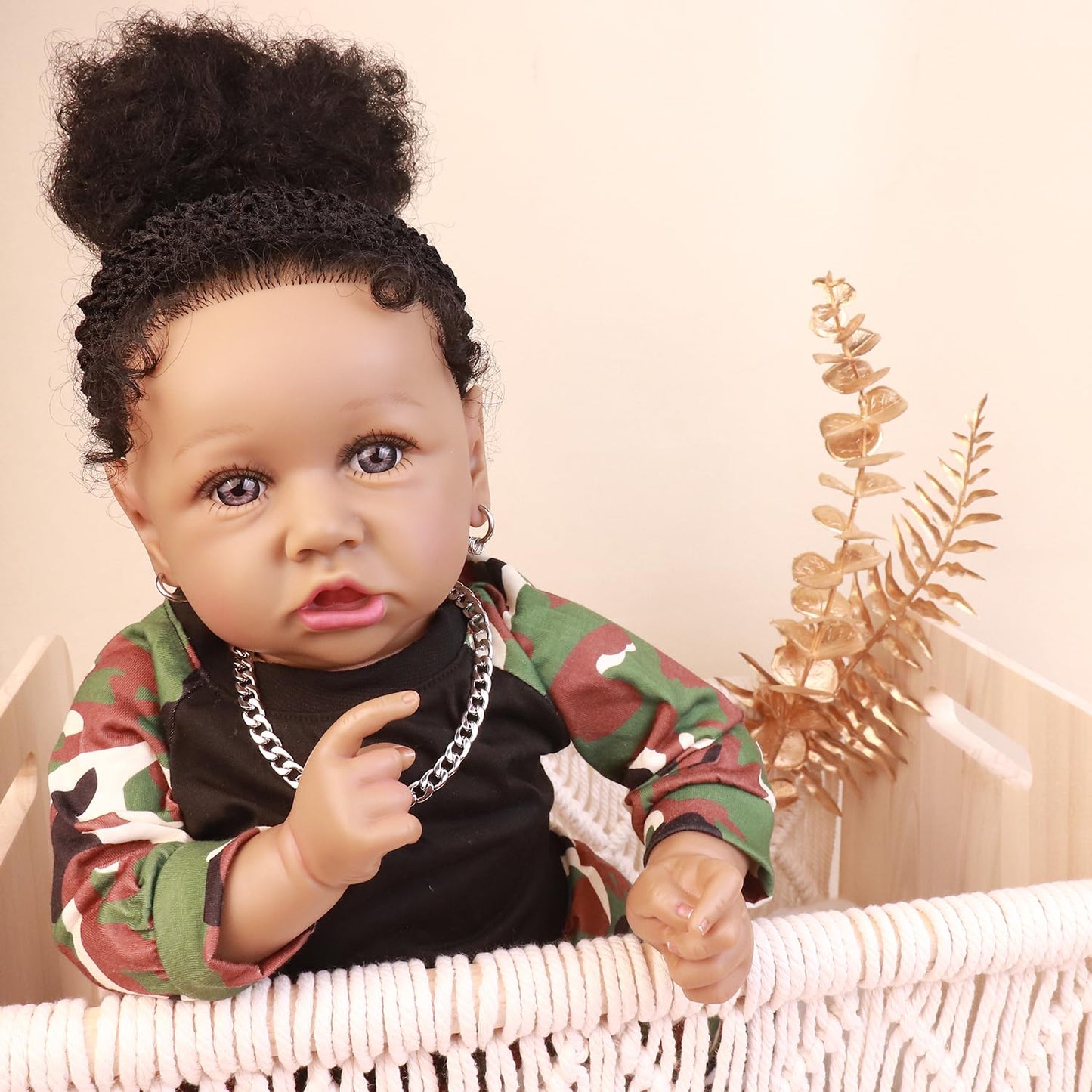 HOOMAI Lifelike Reborn Baby Dolls with Soft Body African American Realistic Girl Doll 22.8 Inch Best Birthday Gift Set