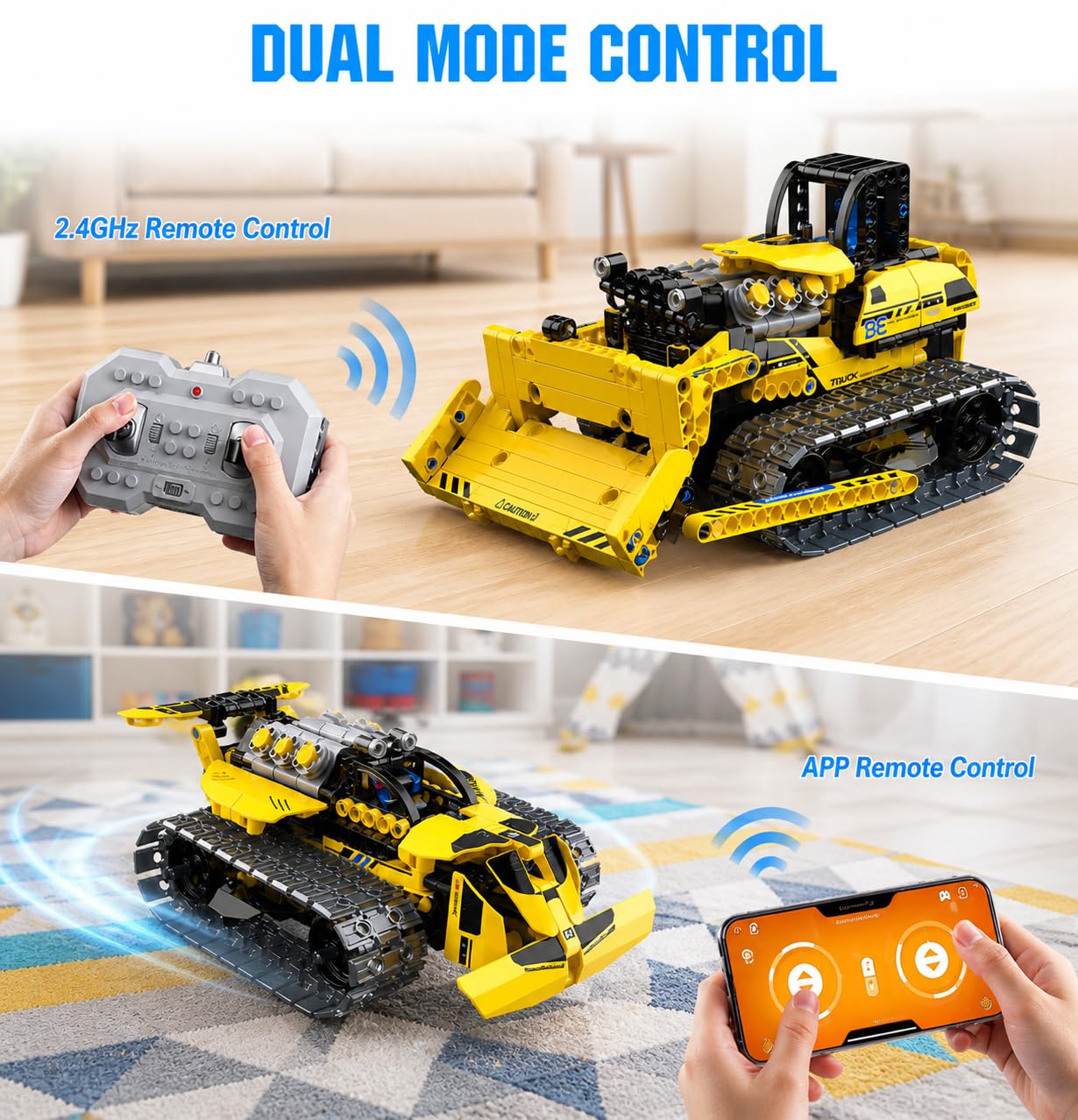 zinat 3 in 1 RC Bulldozer Building Set, STEM Construction Vehicle Kit with App & Remote Control, Tracked Engineering Toy Gift for Kids Boys Girls Ages 6+ - 452Pcs