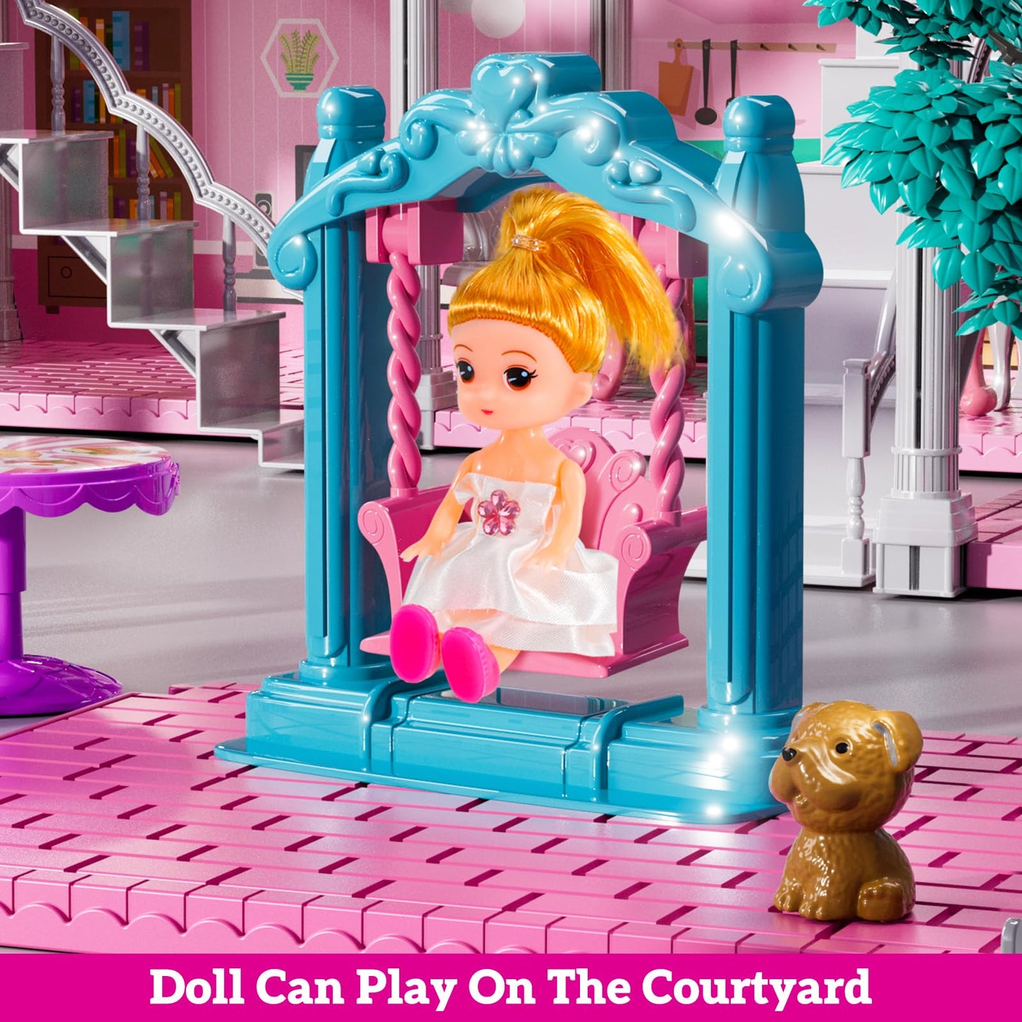 JUKUDAHU Villa Playset for Girls Ages 3-7, 4-Story 12 Room House with 2 Dolls, Furniture and Accessories, Indoor Playset Girls Toys for Ages 6-8, Pretend Toddler Toy, Birthday Gifts for Kids 4-8