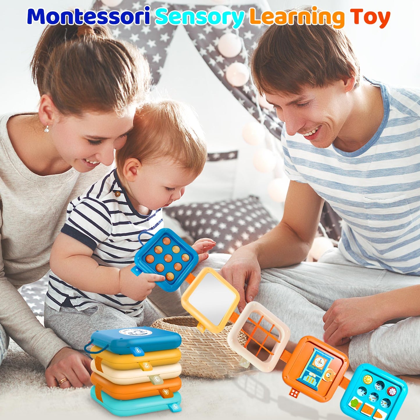 Montessori Busy Board for 1 Year Old, Airplane Toys for Babies 6-12 Months, Sensory Fine Motor Skills Activity Cube, Baby Travel Car Seat Toys for Toddler 1-3