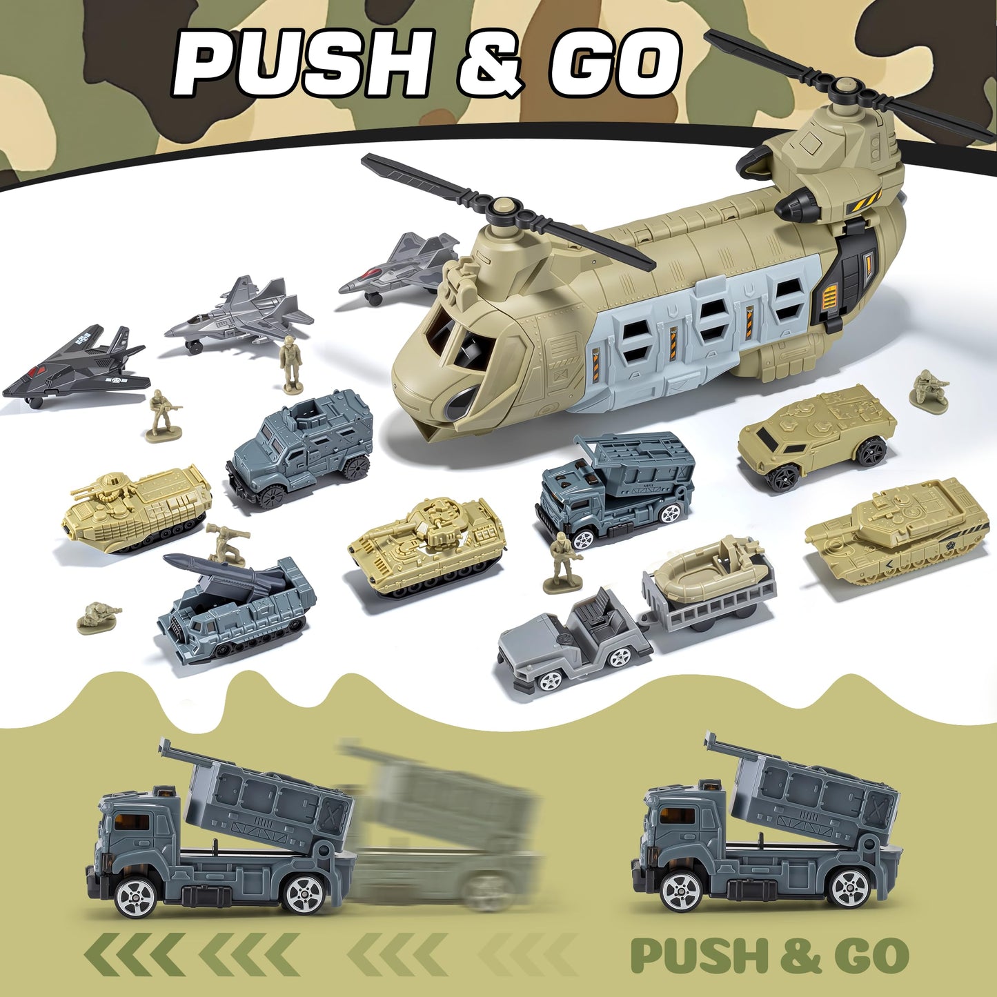 XDUOYJOY Military Helicopter Toys Set, Army Airplane Toys with Vehicles, Trucks, Tanks, Fighter Jets, Plane, Aircraft, Army Men - Christmas Birthday Party Gifts for Kids