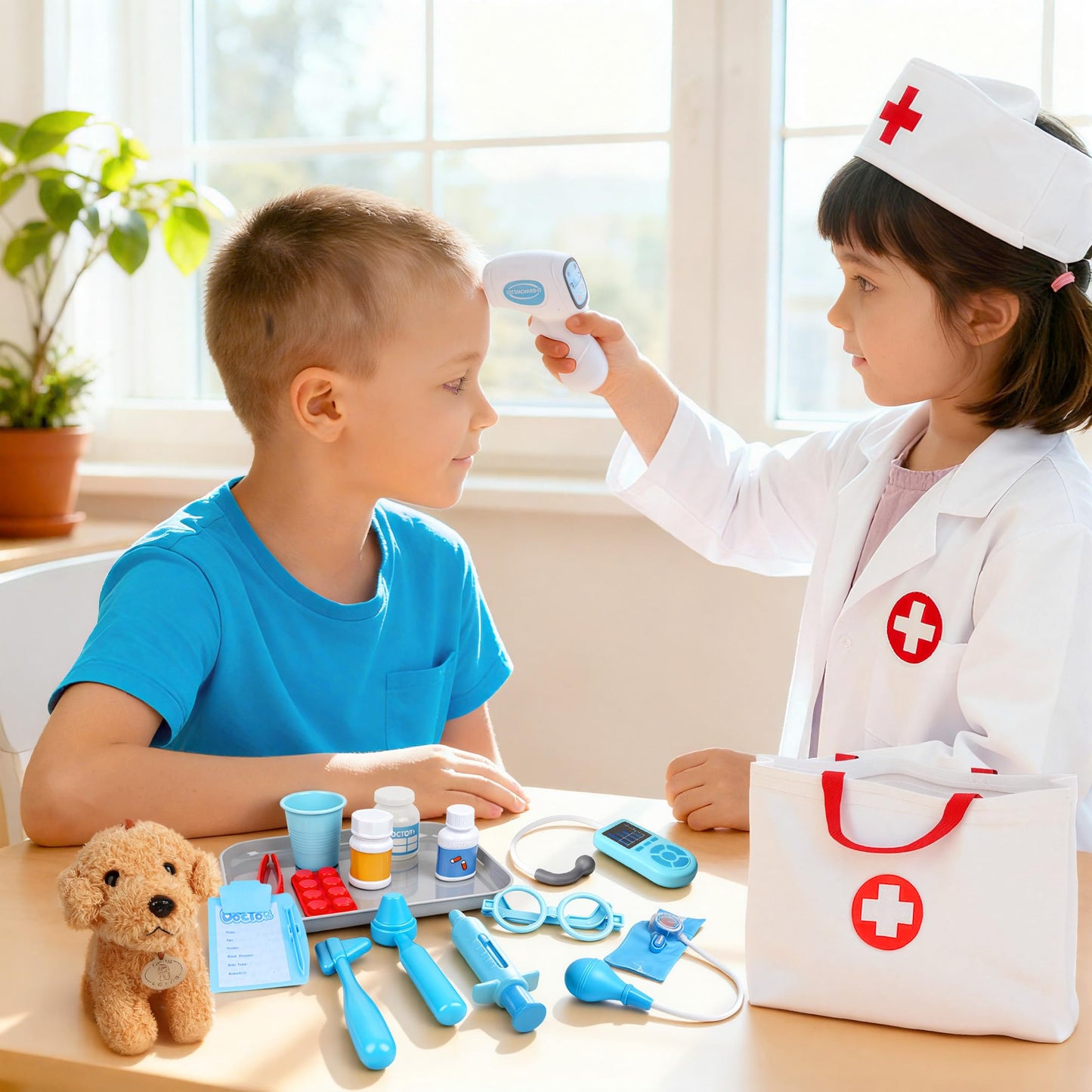 Doctor Kit for Toddlers 3-5 - Play Veterinarian Set Toys for 3 4 Year Old Boys Girls, Pretend Play Medical Kit with Dog, Bag, Costume, Stethoscope, Birthday Gifts for Kids
