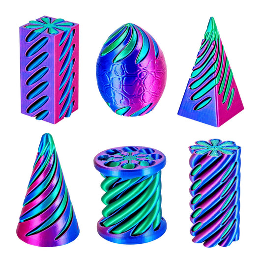 dikale 6 Packs Spiral Cone 3D Printed Fidget Toy Set, Flexible Impossible Cone Pyramid Passthrough Toys for Stress Relief, Fun Desk Deco Relaxing Gift for Kids Adults, Rose Red+Blue+Green