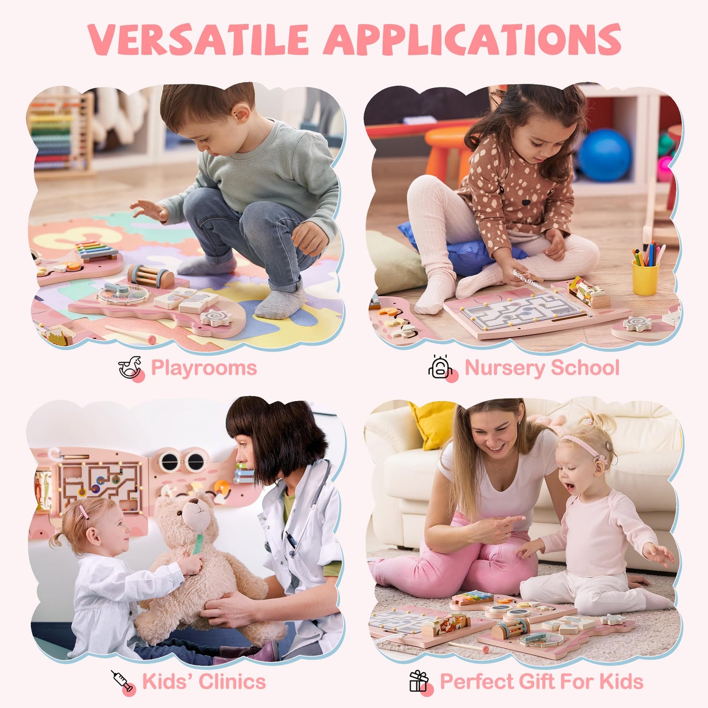 ROBOTIME Crocodile Busy Board Wall Panels for Toddlers, Pink Montessori Sensory Activity Board, Montessori Sensory Wall-Mounted Learning Center Toy for Kids Room, Educational Toys for Boys & Girls