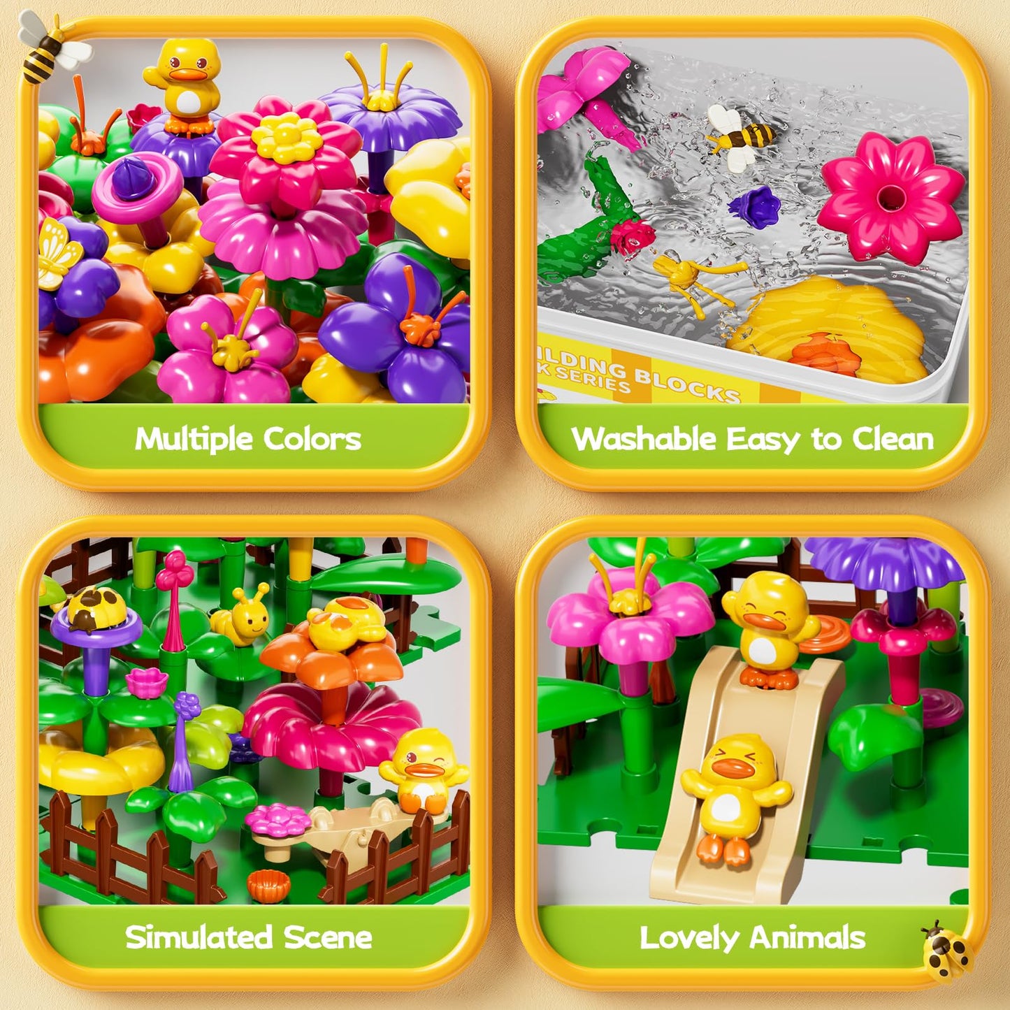Novaluki Flower Garden Building Toys for Toddler 3 4 5 6 7 Years Old, 119Pcs DIY Stacking Toys with Storage Box, Kids STEM Preschool Educational Toy, Christmas Birthday Gift for Girls Ages 3-5