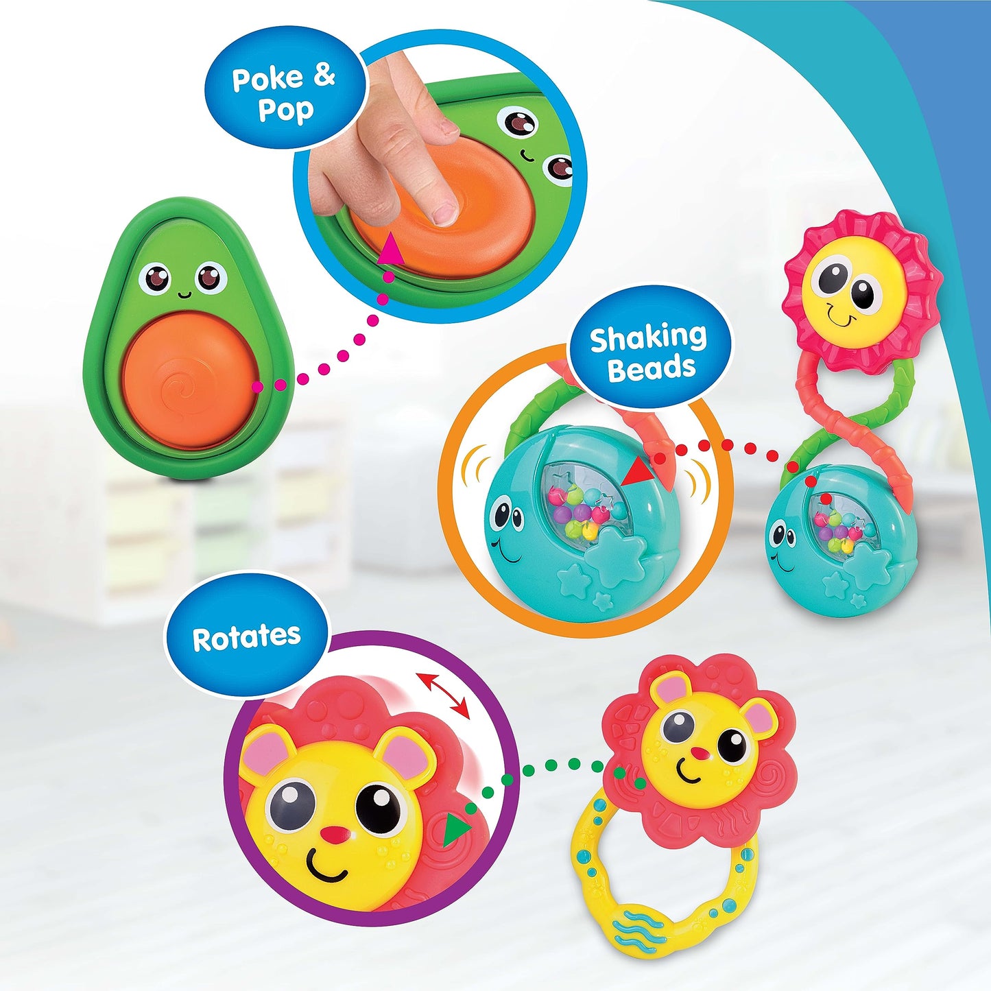 HAP-P-KID Baby Rattles Toy Set, Infant Sensory Shack and Grab Teether Rattle, Newborn Development First Learning, Baby Shower Gifts for 6 7 8 9 10 11 12 Months, 6-12 Months Teething for Boys Girls 6M+
