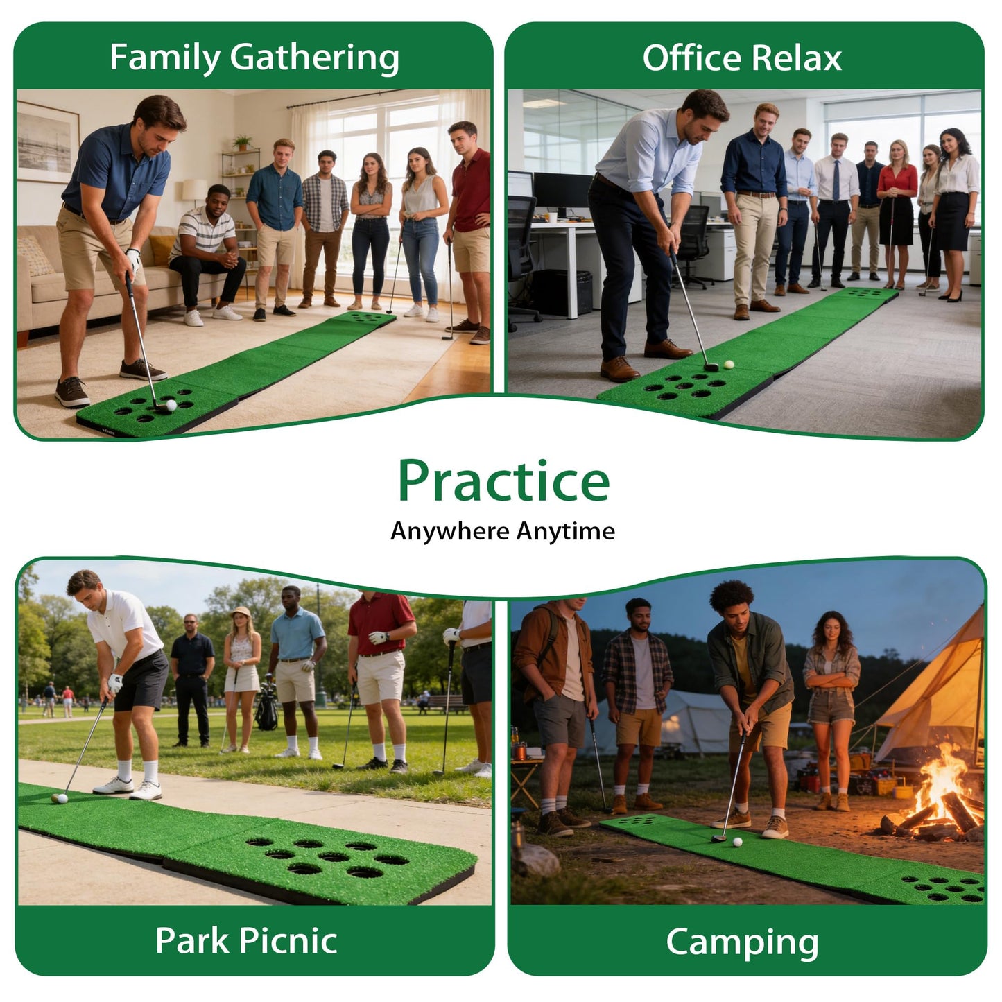 VERDIGRASS Golf Putting Game Set for Indoor & Outdoor,Portable Golf Pong Putting Green Mat with 2 Putters, 2 Balls,16 Hole Covers, 1 Storage Bag for Home, Backyard, Office & Party,Great Gifts for Men