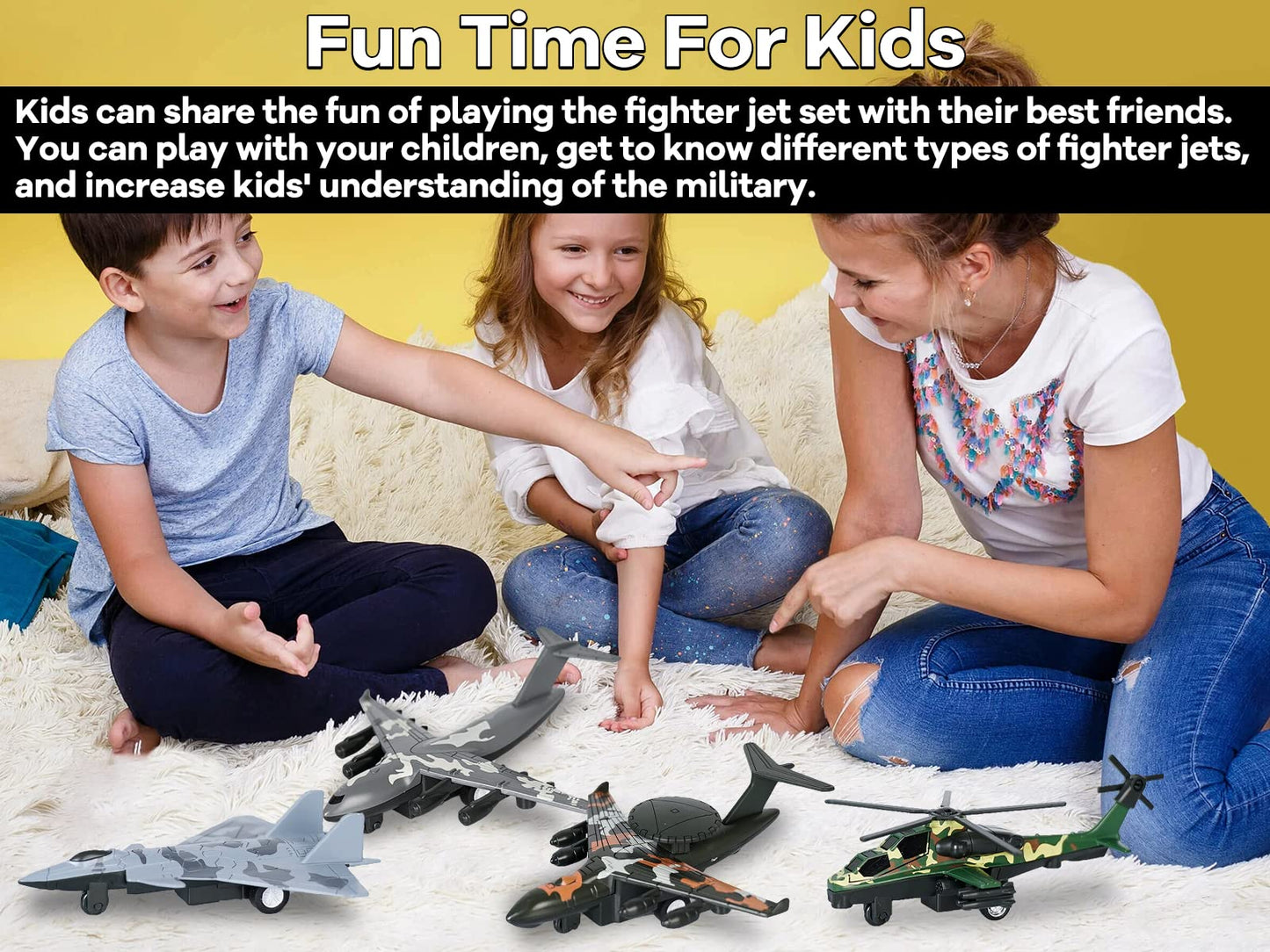 Crelloci 4PCS Army Airplane Toys Set-Diecast Aircraft Plane Model Kit Military Fighter Jet Playset Helicopter Camouflage Pull Back Aircraft Kids Play Vehicle for 3+Year Old Boys Girls
