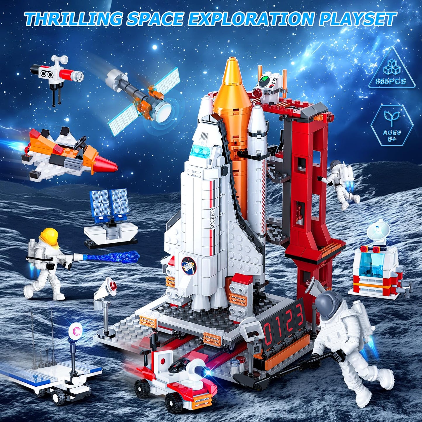 Space Exploration Shuttle Toys for 6 7 8 9 10 11 12 Year Old Kids, Girls, Boys, 12-in-1 STEM Projects Rocket Building Toy Kit with 3 Astronauts, Airplane Rocket Set, Gift idea for Ages 6 +, 885 Pcs